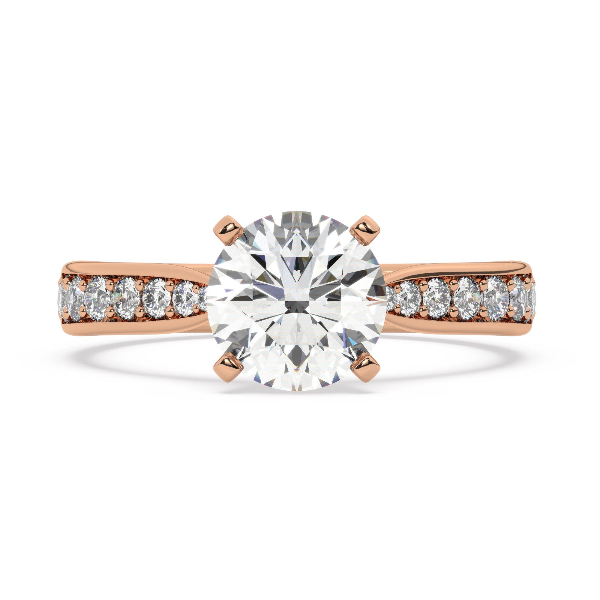 טבעת אירוסין סוליטר וזירקונים בצדדים דגם 50017 זהב אדום רוזגולד 14 קראט במרכז זירקוניה 1.50 קראט בחיתוך עגול מסביב ובצדדים זירקונים בחיתוך עגול – תמונה 2