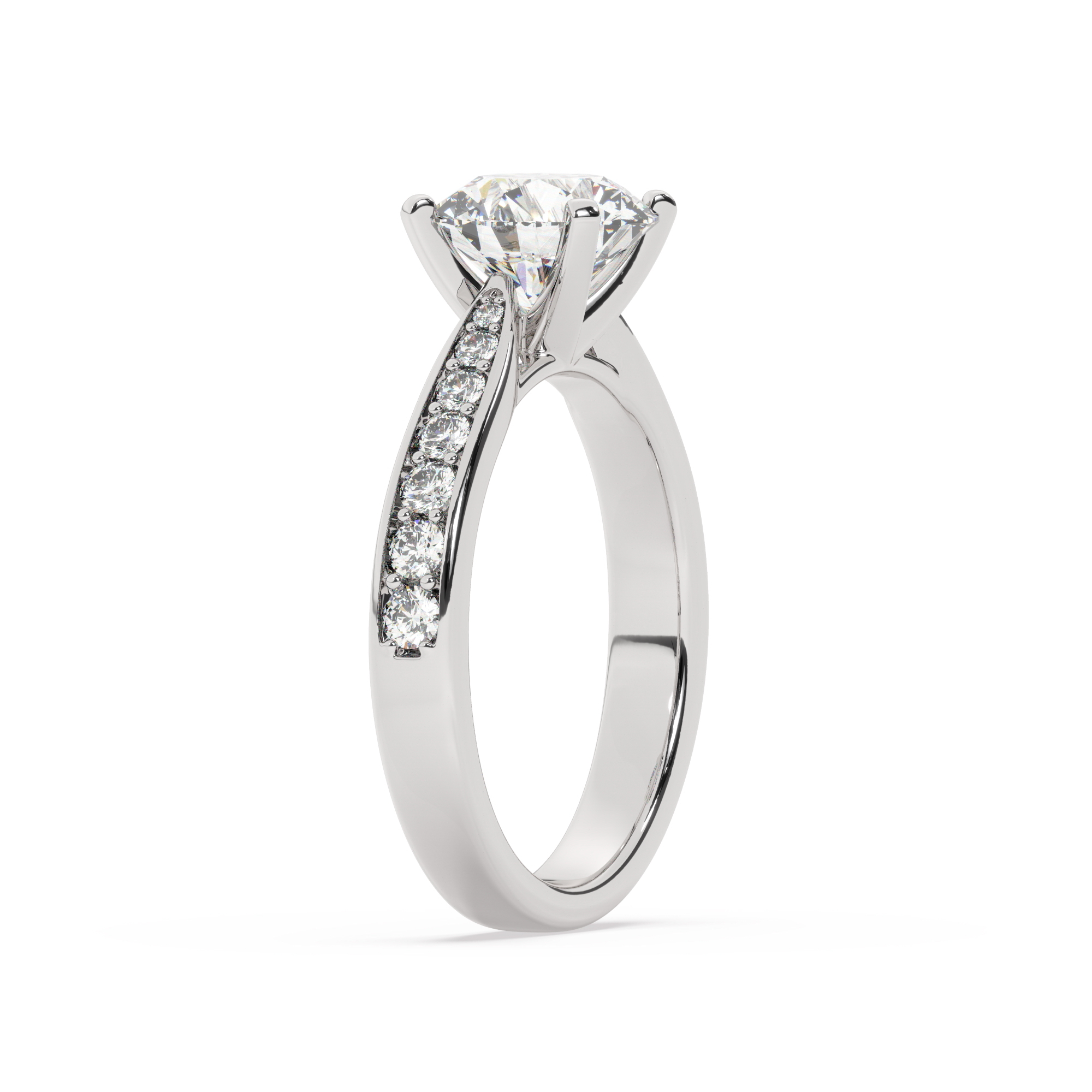 טבעת אירוסין סוליטר וזירקונים בצדדים דגם 50017 כסף מצופה זהב לבן במרכז זירקוניה 1.50 קראט בחיתוך עגול מסביב ובצדדים זירקונים בחיתוך עגול – תמונה 4