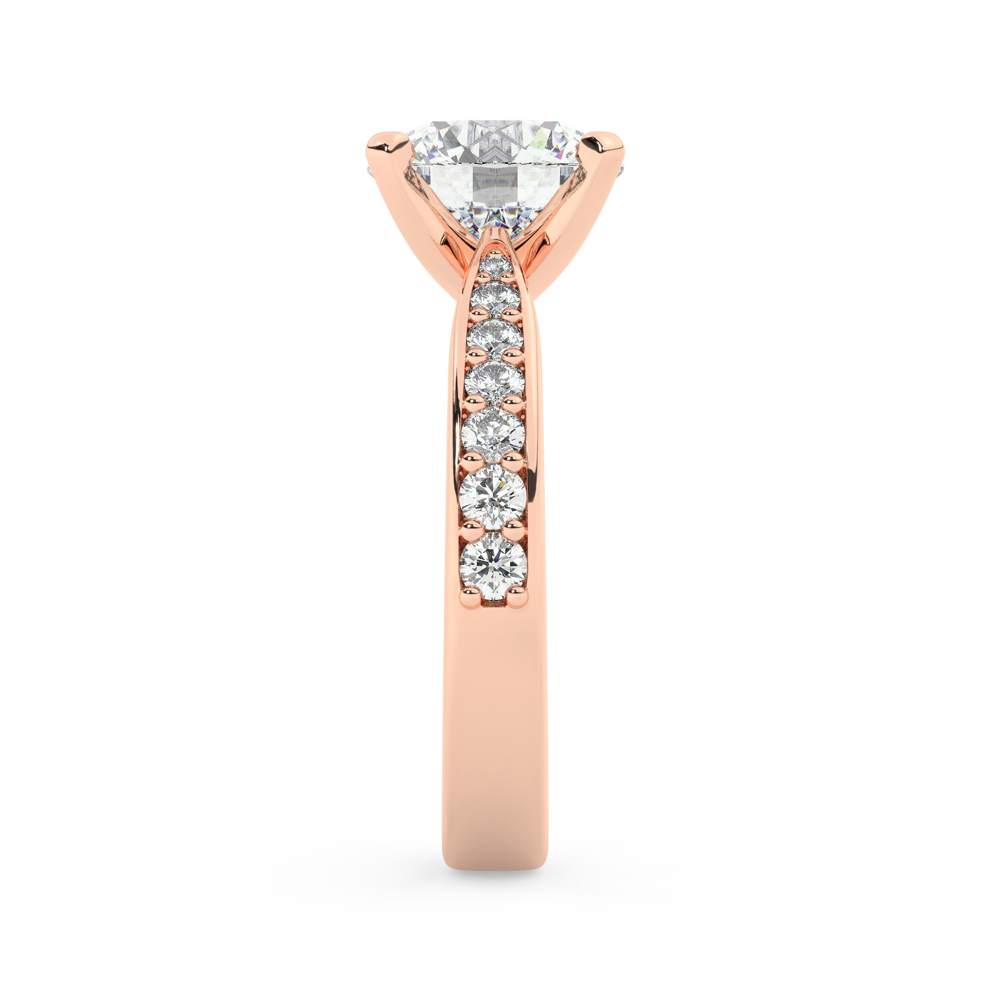 טבעת אירוסין סוליטר וזירקונים בצדדים דגם 50017 כסף מצופה זהב אדום רוזגולד במרכז זירקוניה 2 קראט בחיתוך עגול מסביב ובצדדים זירקונים בחיתוך עגול – תמונה 4