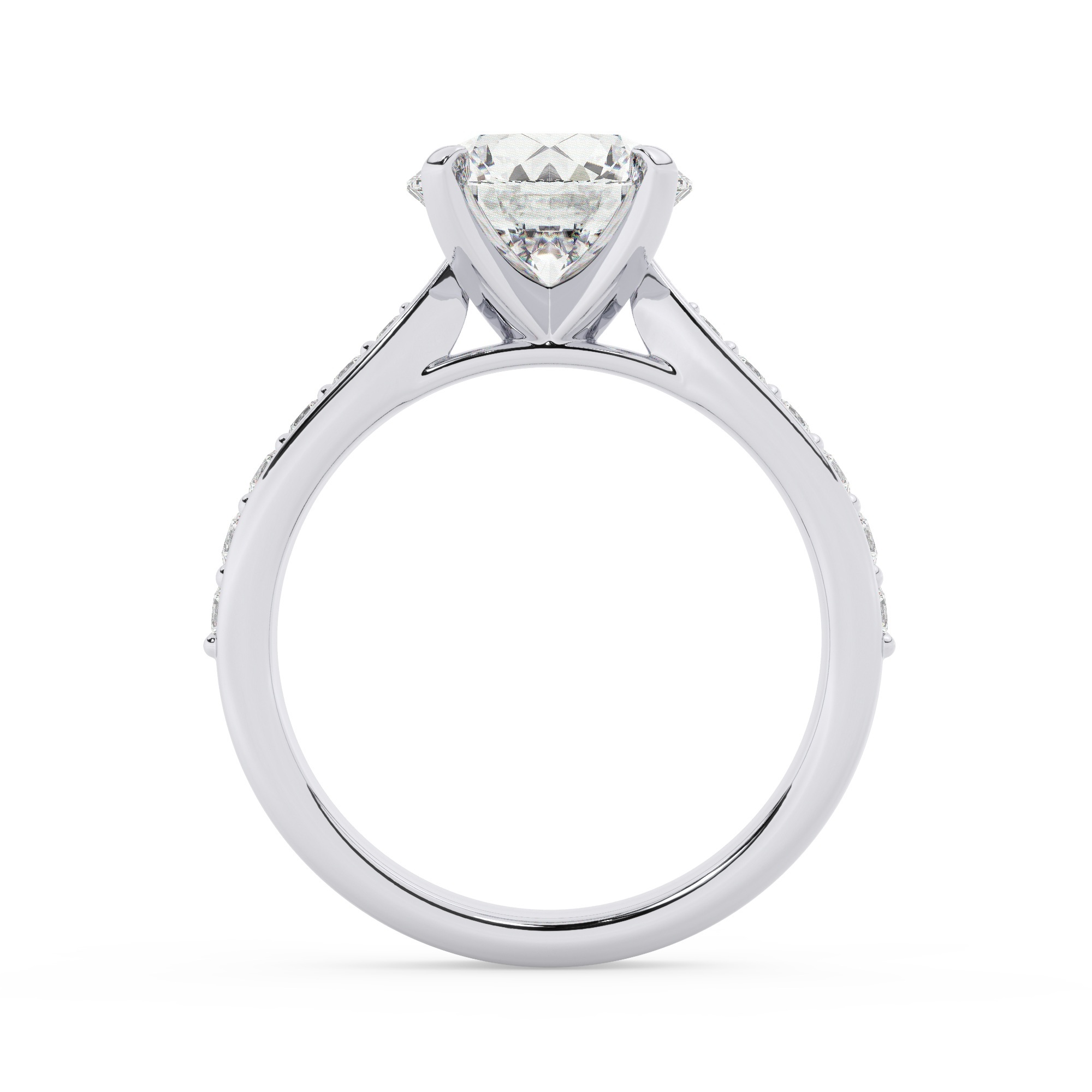 טבעת אירוסין סוליטר וזירקונים בצדדים דגם 50017 זהב לבן 14 קראט במרכז זירקוניה 2.50 קראט בחיתוך עגול מסביב ובצדדים זירקונים בחיתוך עגול – תמונה 3