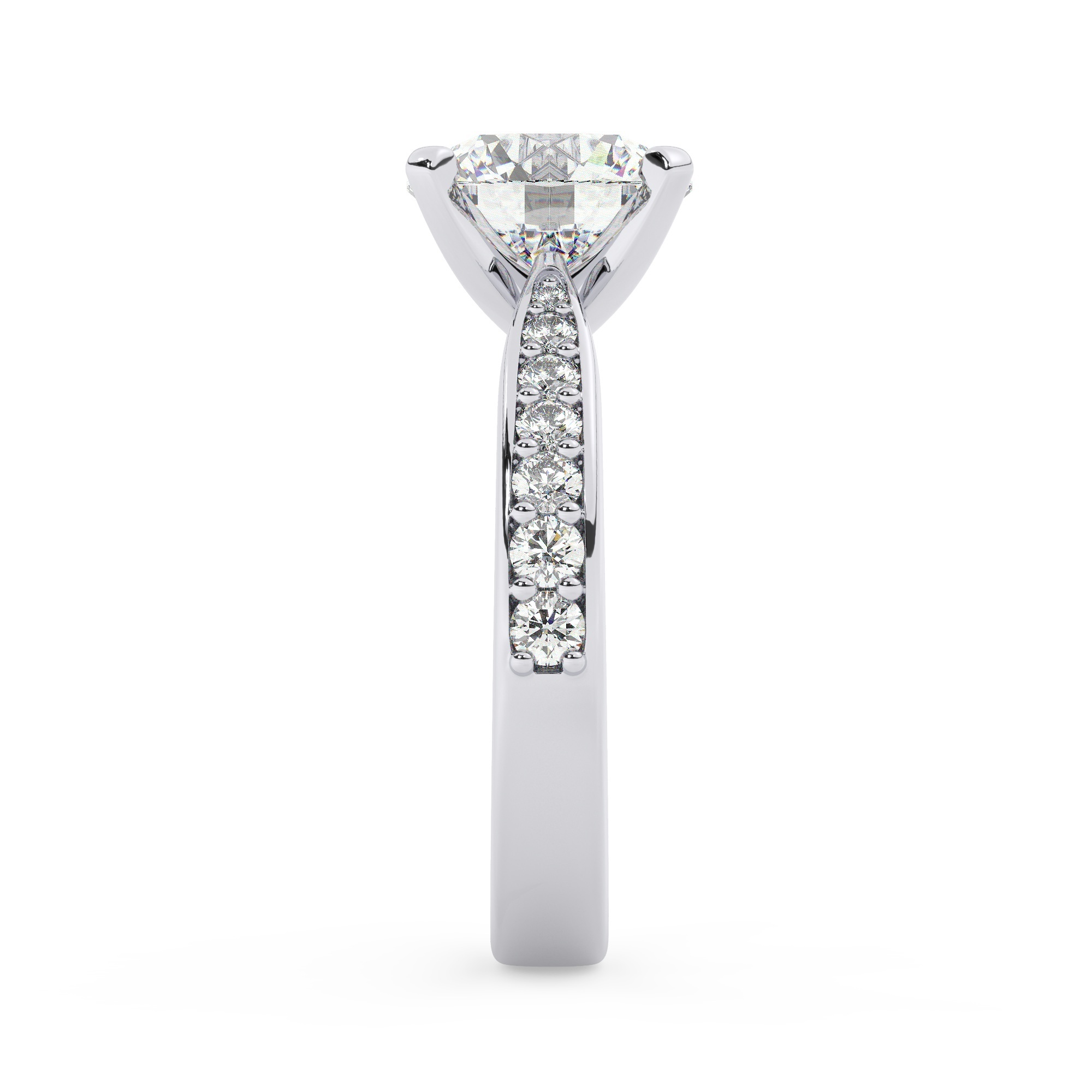 טבעת אירוסין סוליטר וזירקונים בצדדים דגם 50017 זהב לבן 14 קראט במרכז זירקוניה 2.50 קראט בחיתוך עגול מסביב ובצדדים זירקונים בחיתוך עגול – תמונה 4