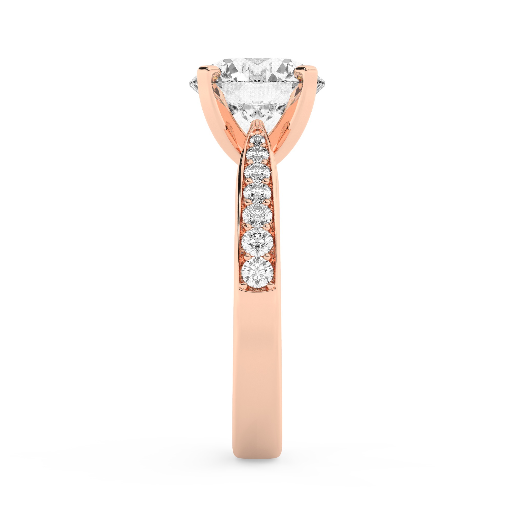 טבעת אירוסין סוליטר וזירקונים בצדדים דגם 50017 זהב אדום רוזגולד 14 קראט במרכז זירקוניה 4 קראט בחיתוך עגול מסביב ובצדדים זירקונים בחיתוך עגול – תמונה 4