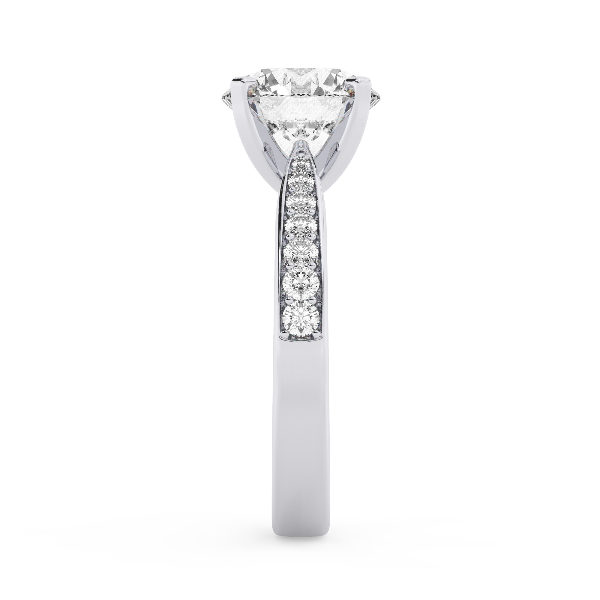 טבעת אירוסין סוליטר וזירקונים בצדדים דגם 50017 זהב לבן 14 קראט במרכז זירקוניה 4 קראט בחיתוך עגול מסביב ובצדדים זירקונים בחיתוך עגול – תמונה 4