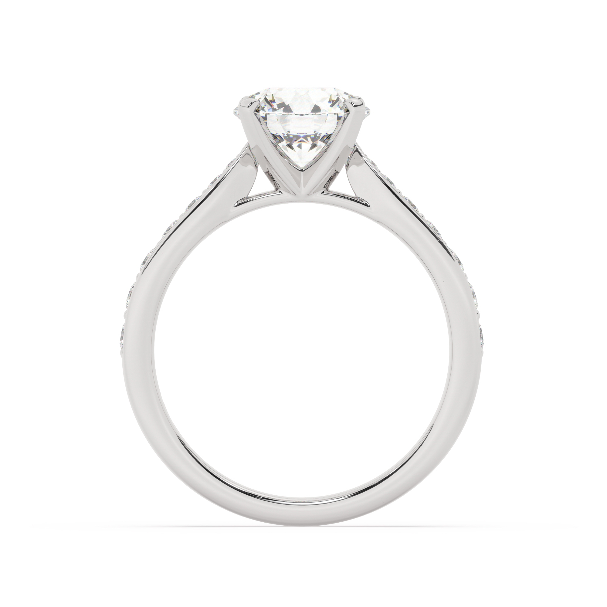 טבעת אירוסין סוליטר וזירקונים בצדדים דגם 50017 כסף מצופה זהב לבן במרכז זירקוניה 0.50 קראט בחיתוך עגול מסביב ובצדדים זירקונים בחיתוך עגול – תמונה 3