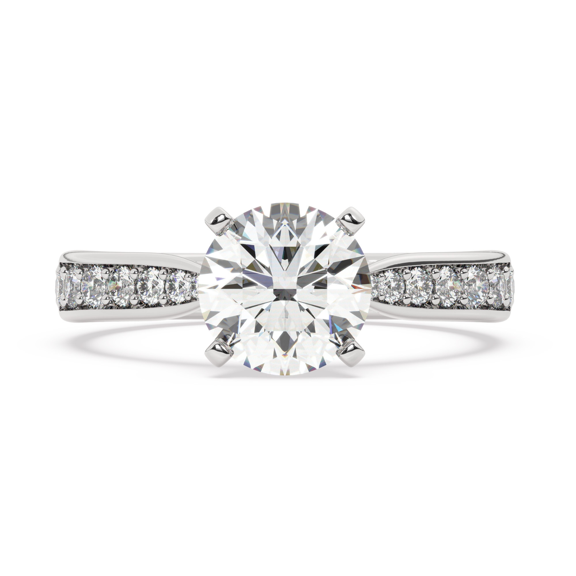 טבעת אירוסין סוליטר וזירקונים בצדדים דגם 50017 כסף מצופה זהב לבן במרכז זירקוניה 0.50 קראט בחיתוך עגול מסביב ובצדדים זירקונים בחיתוך עגול – תמונה 2