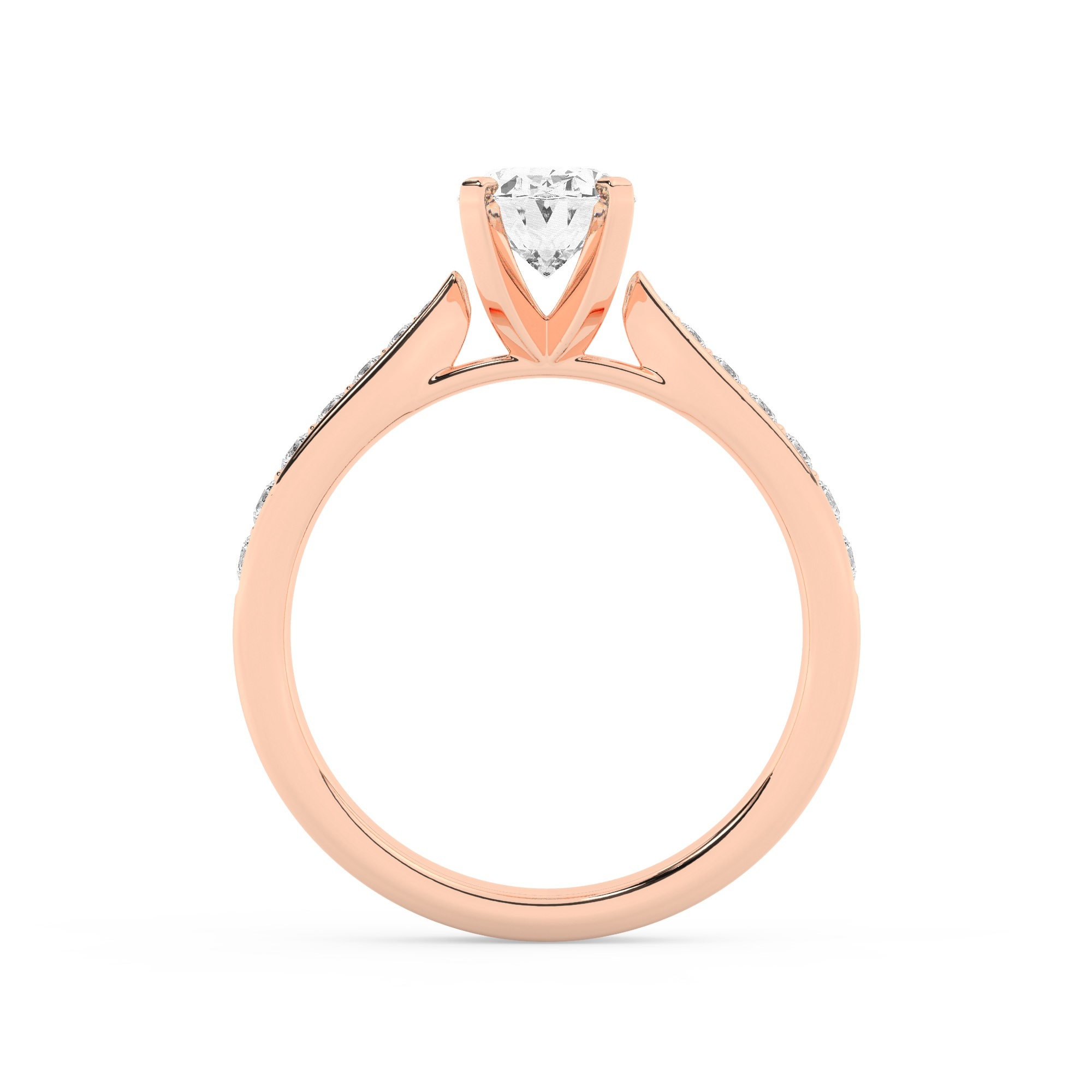 טבעת אירוסין סוליטר וזירקונים בצדדים דגם 50017 זהב אדום רוזגולד 14 קראט במרכז זירקוניה 1 קראט בחיתוך אובל מסביב ובצדדים זירקונים בחיתוך עגול – תמונה 3