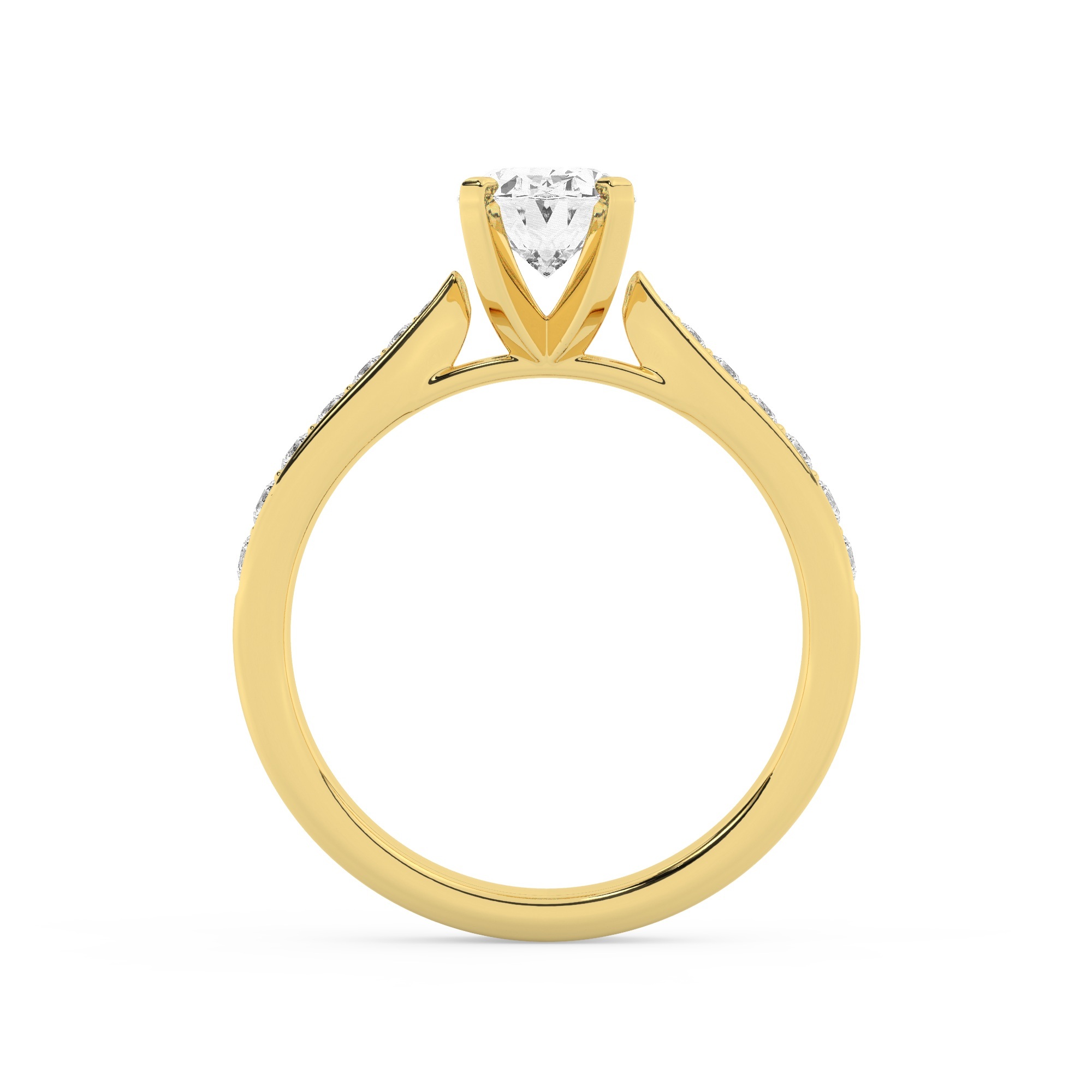 טבעת אירוסין סוליטר וזירקונים בצדדים דגם 50017 זהב צהוב 14 קראט במרכז זירקוניה 1.50 קראט בחיתוך אובל מסביב ובצדדים זירקונים בחיתוך עגול – תמונה 3