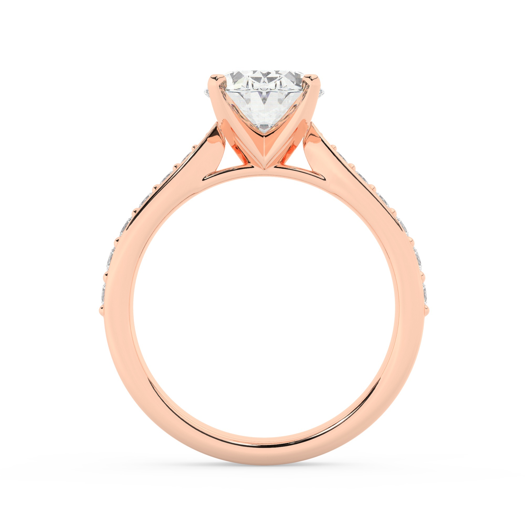 טבעת אירוסין סוליטר וזירקונים בצדדים דגם 50017 כסף מצופה זהב אדום רוזגולד במרכז זירקוניה 2 קראט בחיתוך אובל מסביב ובצדדים זירקונים בחיתוך עגול – תמונה 3