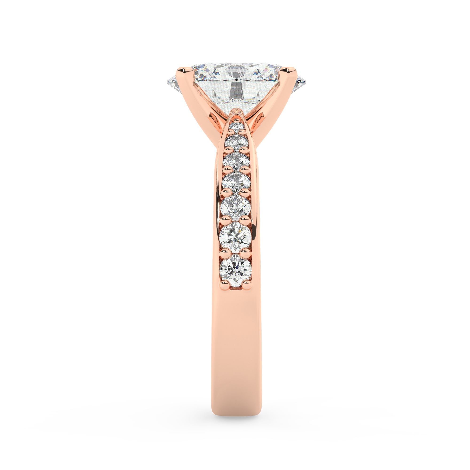 טבעת אירוסין סוליטר וזירקונים בצדדים דגם 50017 כסף מצופה זהב אדום רוזגולד במרכז זירקוניה 2 קראט בחיתוך אובל מסביב ובצדדים זירקונים בחיתוך עגול – תמונה 4