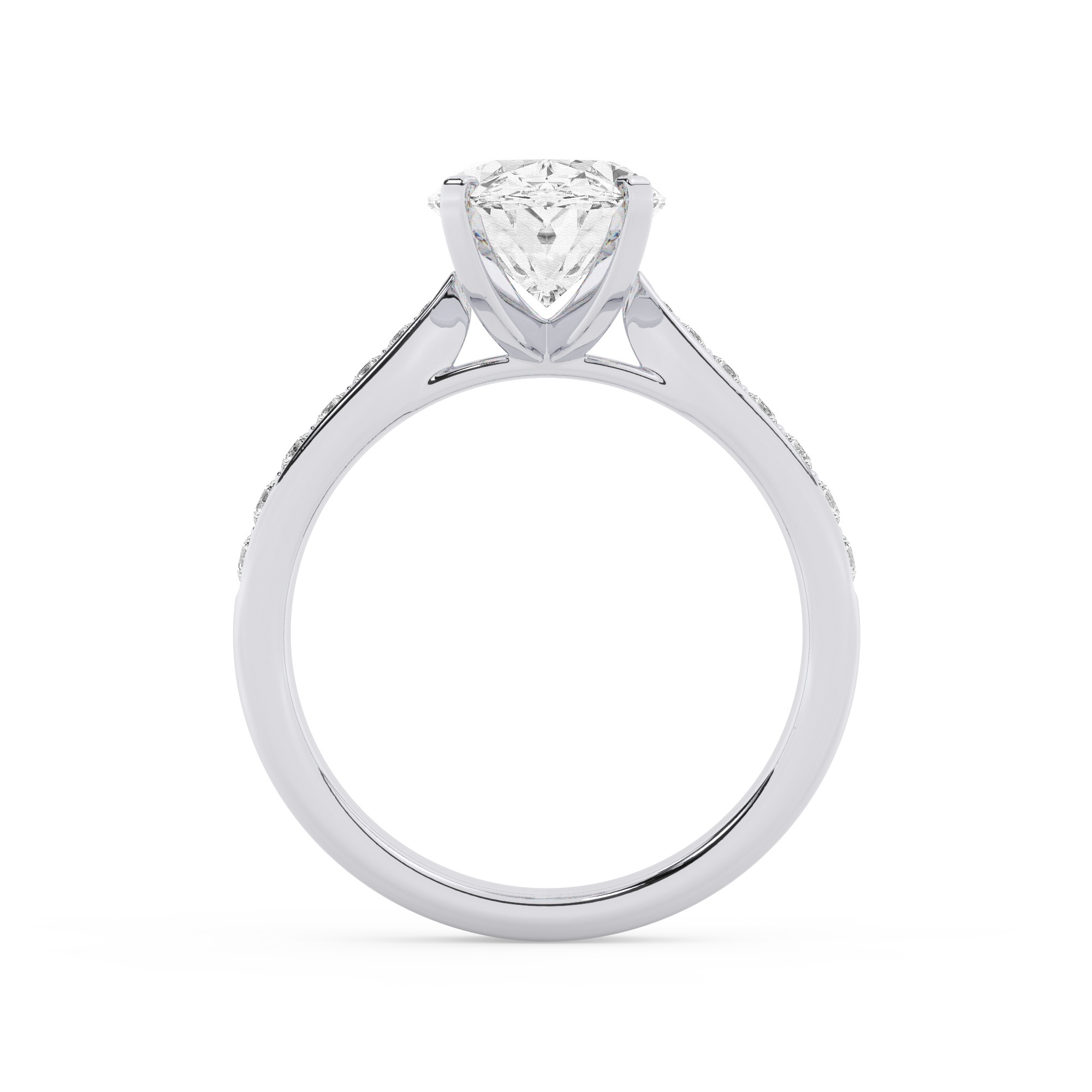 טבעת אירוסין סוליטר וזירקונים בצדדים דגם 50017 זהב לבן 14 קראט במרכז זירקוניה 3 קראט בחיתוך אובל מסביב ובצדדים זירקונים בחיתוך עגול – תמונה 3