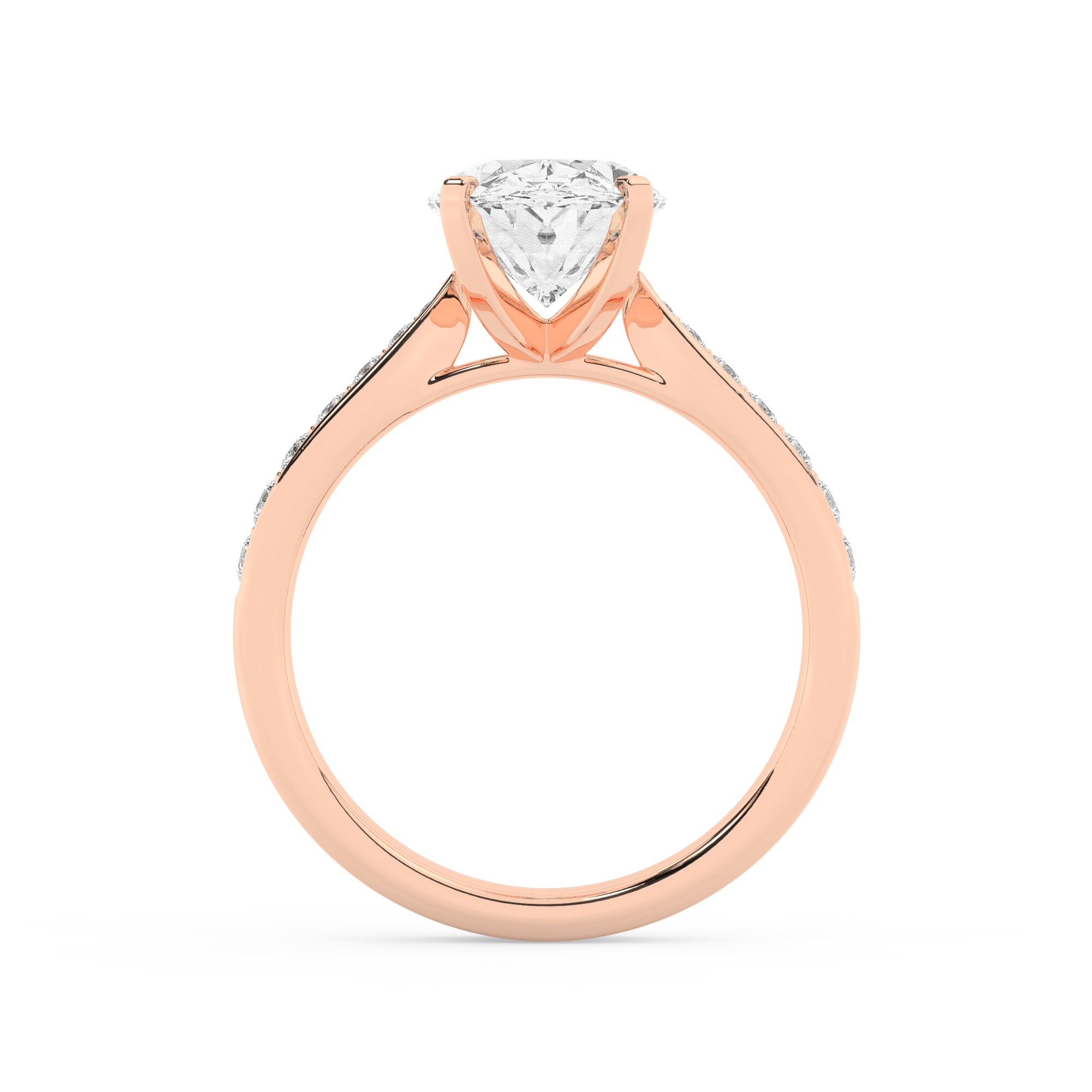 טבעת אירוסין סוליטר וזירקונים בצדדים דגם 50017 זהב אדום רוזגולד 14 קראט במרכז זירקוניה 4 קראט בחיתוך אובל מסביב ובצדדים זירקונים בחיתוך עגול – תמונה 3