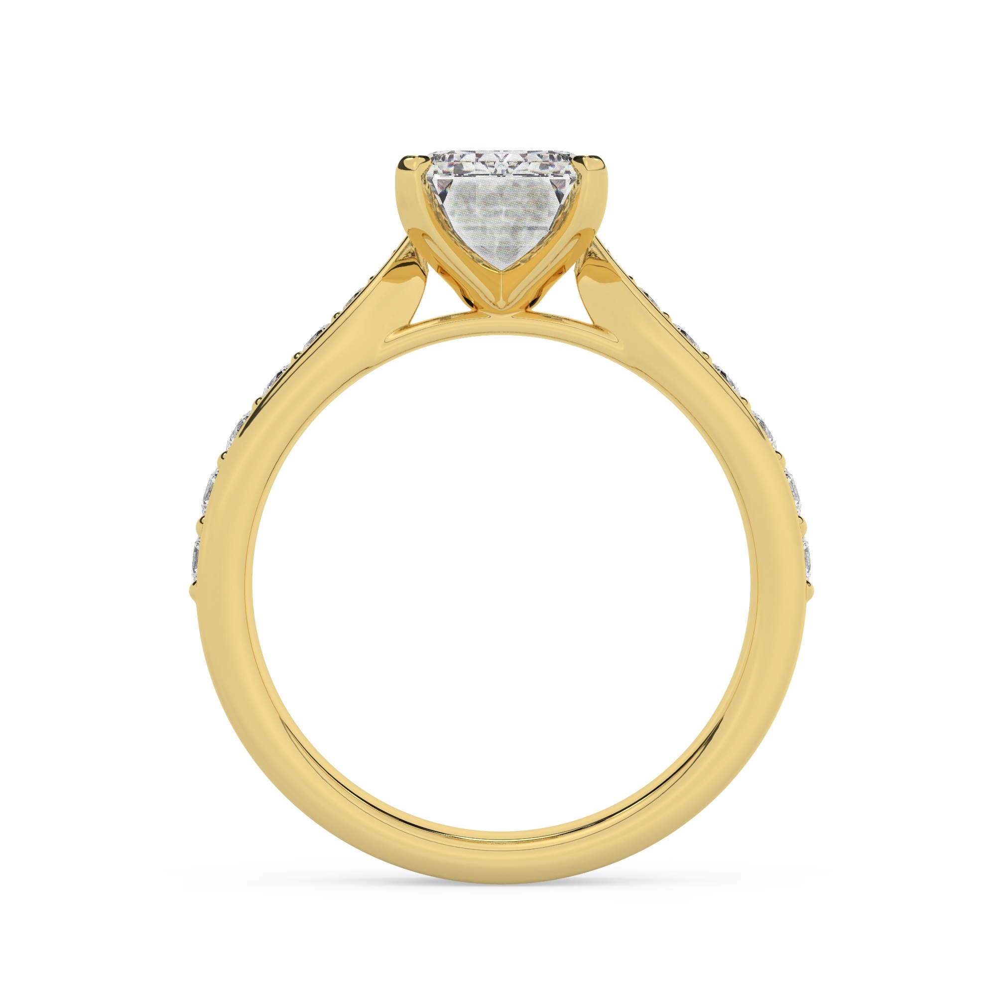 טבעת אירוסין סוליטר וזירקונים בצדדים דגם 50017 כסף מצופה זהב צהוב במרכז זירקוניה 2.50 קראט בחיתוך אמרלד מסביב ובצדדים זירקונים בחיתוך עגול – תמונה 3