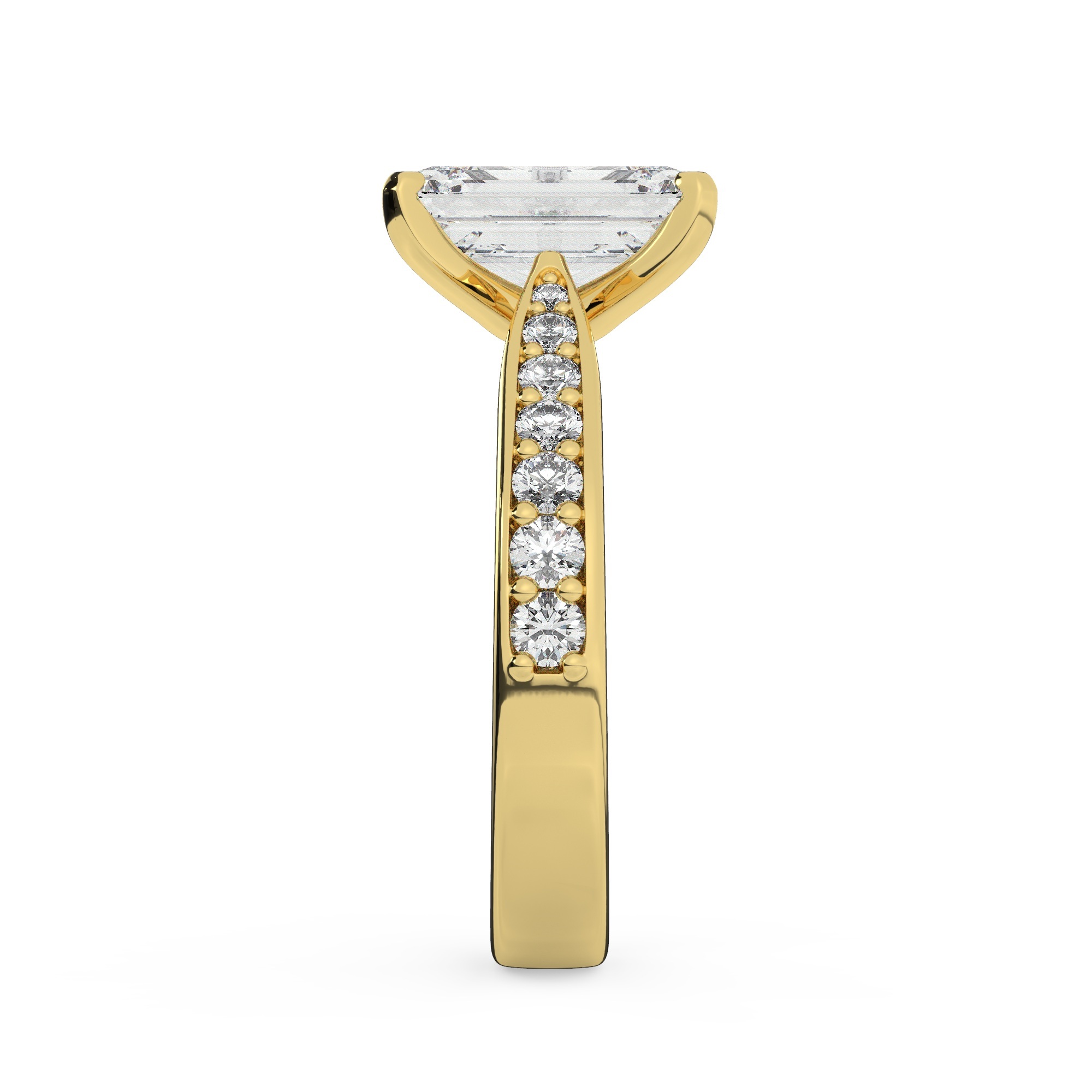 טבעת אירוסין סוליטר וזירקונים בצדדים דגם 50017 כסף מצופה זהב צהוב במרכז זירקוניה 2.50 קראט בחיתוך אמרלד מסביב ובצדדים זירקונים בחיתוך עגול – תמונה 4