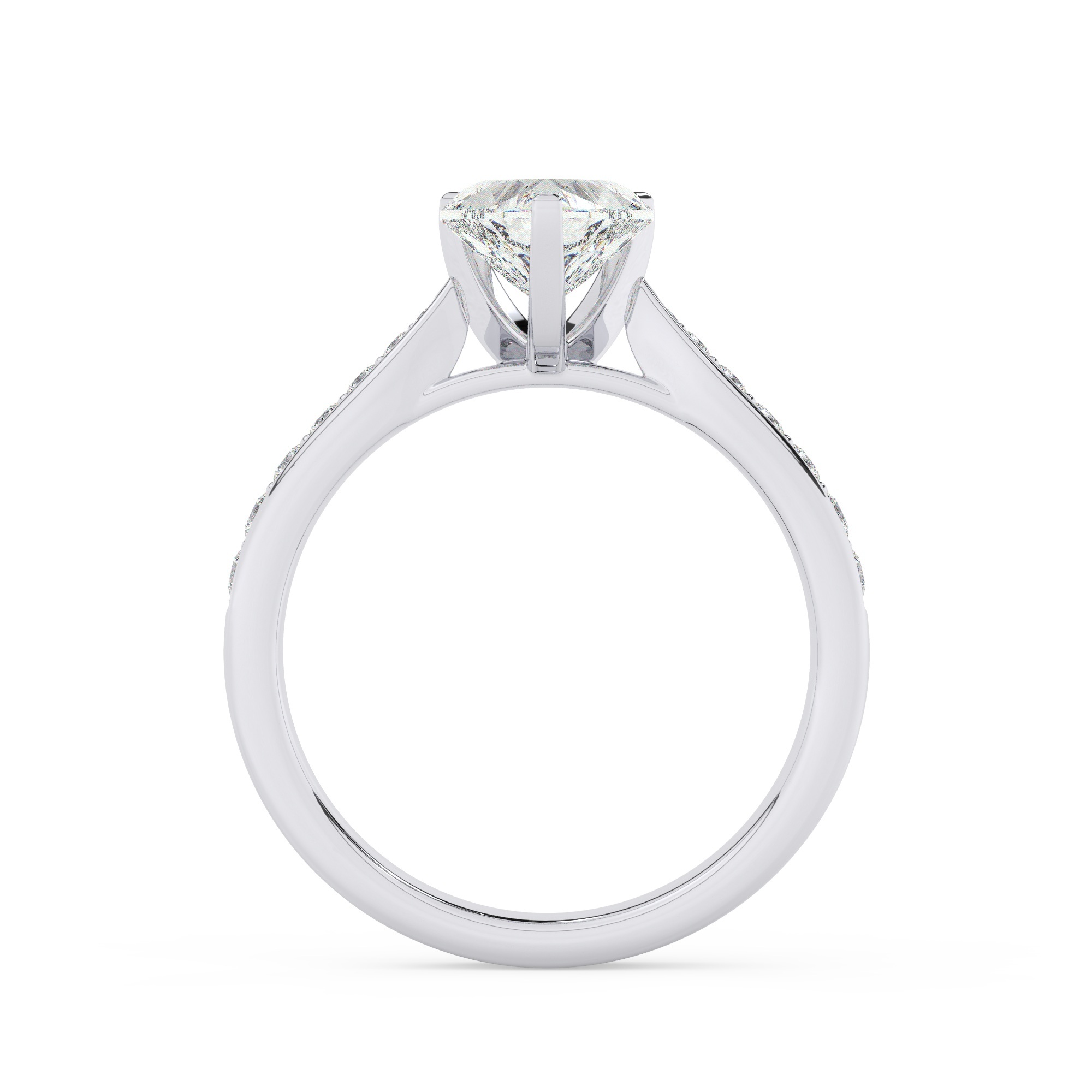 טבעת אירוסין סוליטר וזירקונים בצדדים דגם 50017 זהב לבן 14 קראט במרכז זירקוניה 1.50 קראט בחיתוך לב מסביב ובצדדים זירקונים בחיתוך עגול – תמונה 3