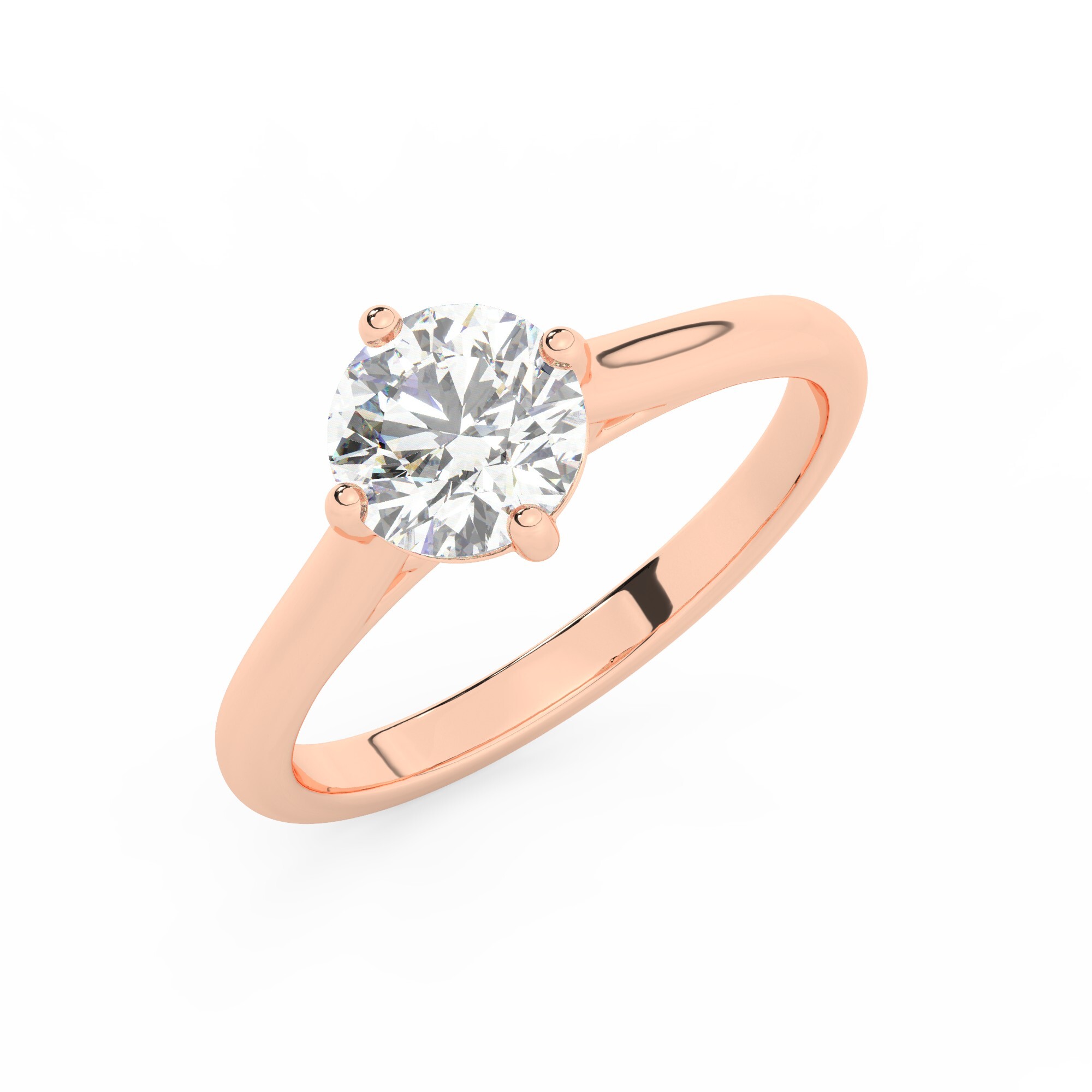 טבעת אירוסין סוליטר דגם 50029 כסף מצופה זהב אדום רוזגולד במרכז זירקוניה במשקל כולל של 0.75 קראט בחיתוך עגול עם תעודה גמולוגית