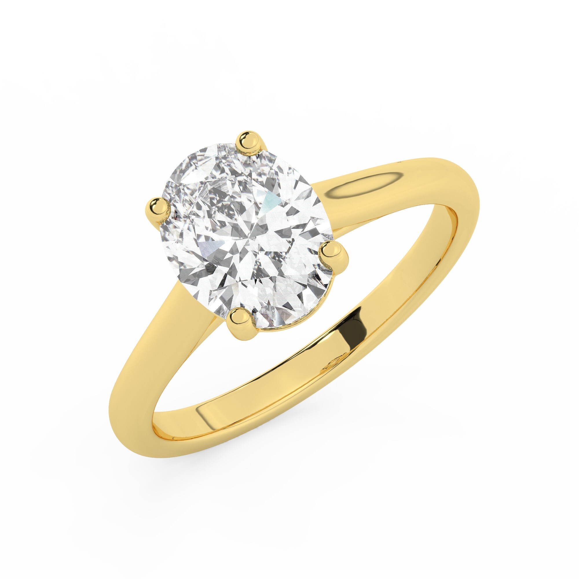 טבעת אירוסין סוליטר דגם 50029 זהב צהוב 14 קראט במרכז זירקוניה במשקל כולל של 2 קראט בחיתוך אובל עם תעודה גמולוגית