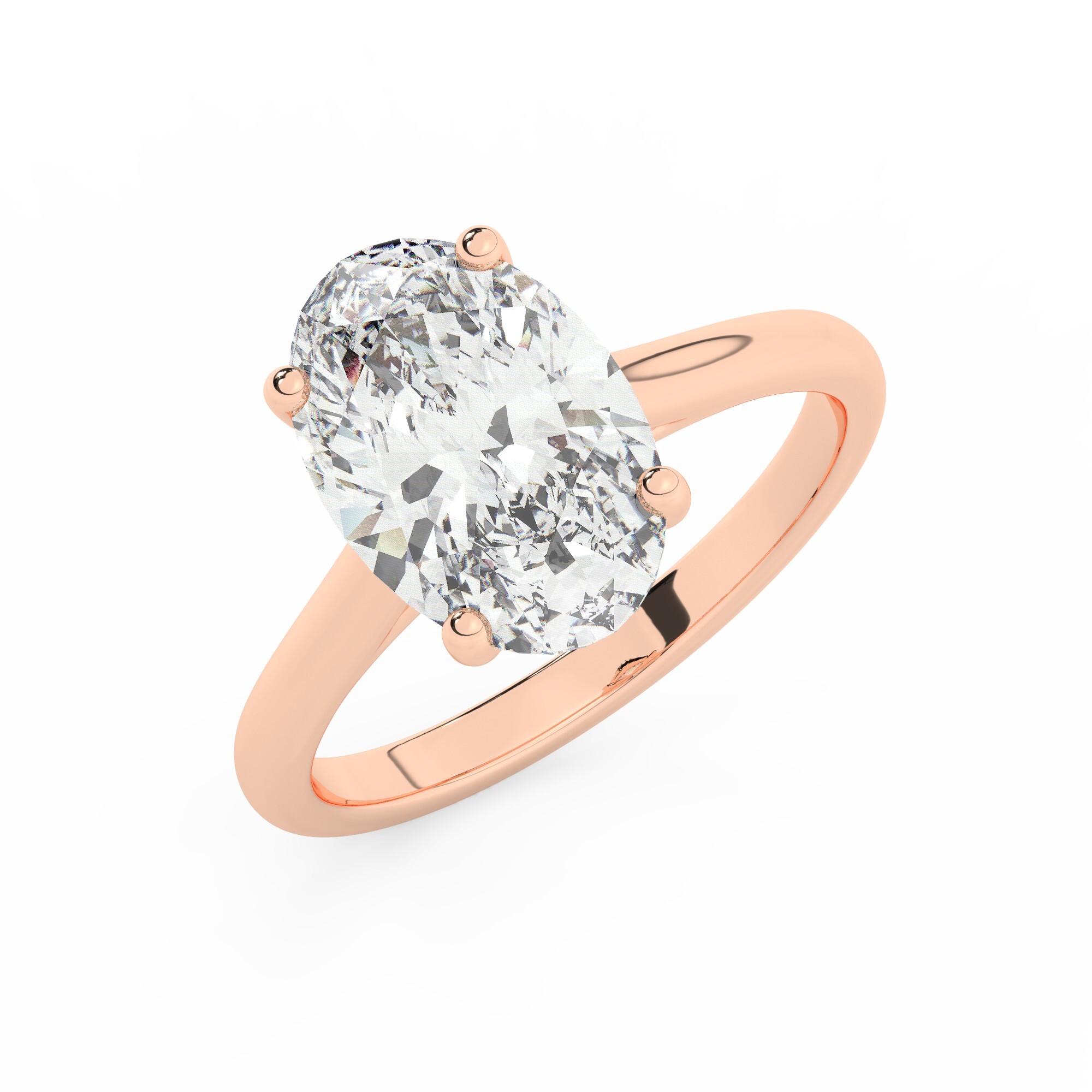 טבעת אירוסין סוליטר דגם 50029 כסף מצופה זהב אדום רוזגולד במרכז זירקוניה במשקל כולל של 5 קראט בחיתוך אובל עם תעודה גמולוגית