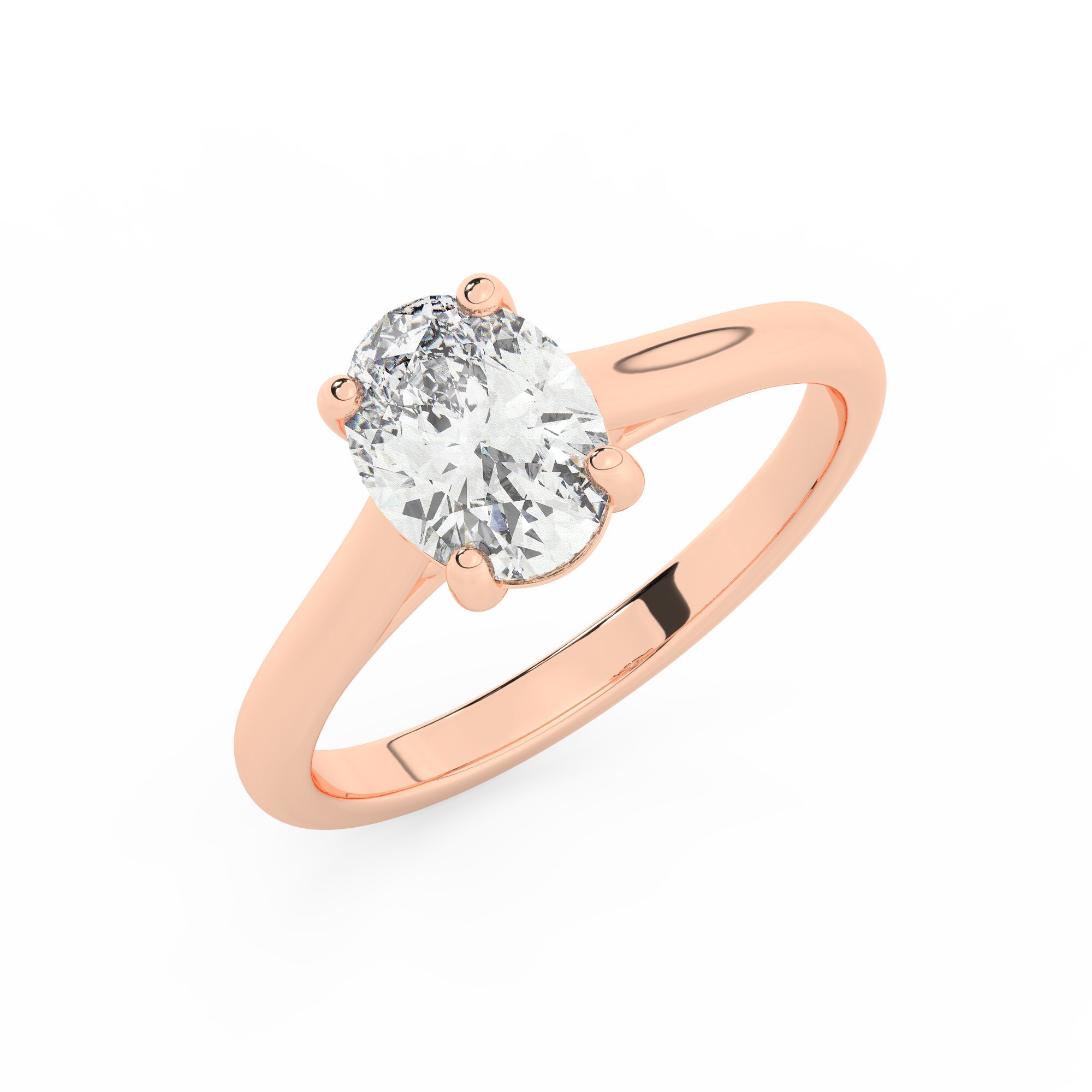 טבעת אירוסין סוליטר דגם 50029 זהב אדום רוזגולד 14 קראט במרכז זירקוניה במשקל כולל של 0.50 קראט בחיתוך אובל עם תעודה גמולוגית