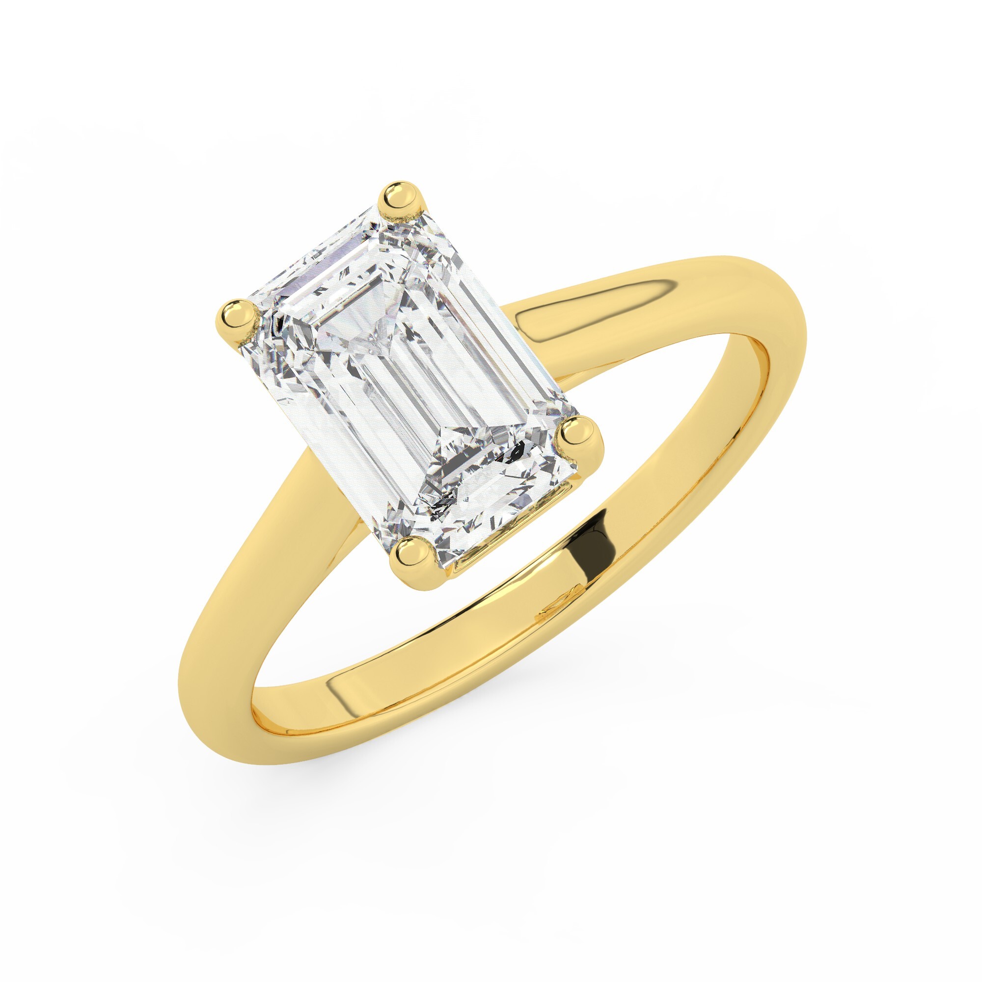 טבעת אירוסין סוליטר דגם 50029 כסף מצופה זהב צהוב במרכז זירקוניה במשקל כולל של 3 קראט בחיתוך אמרלד עם תעודה גמולוגית