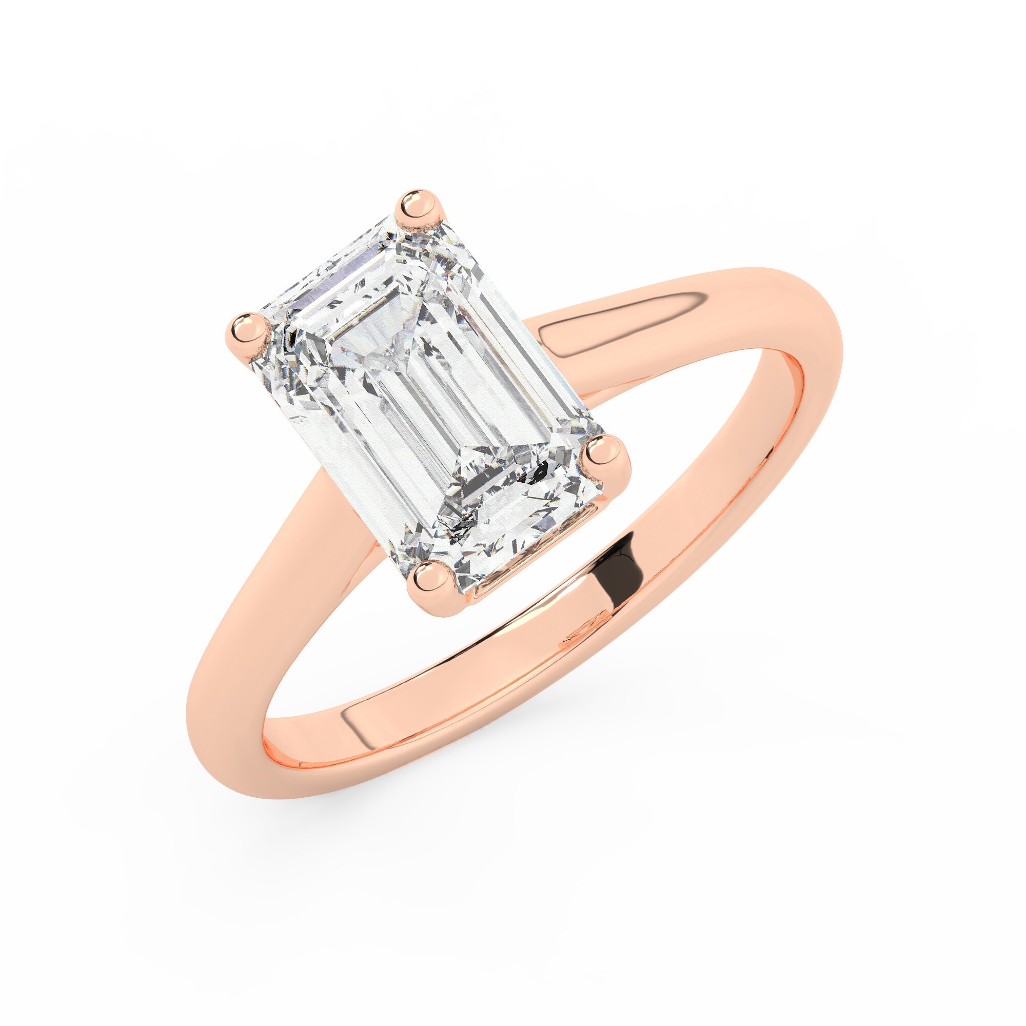 טבעת אירוסין סוליטר דגם 50029 כסף מצופה זהב אדום רוזגולד במרכז זירקוניה במשקל כולל של 4 קראט בחיתוך אמרלד עם תעודה גמולוגית