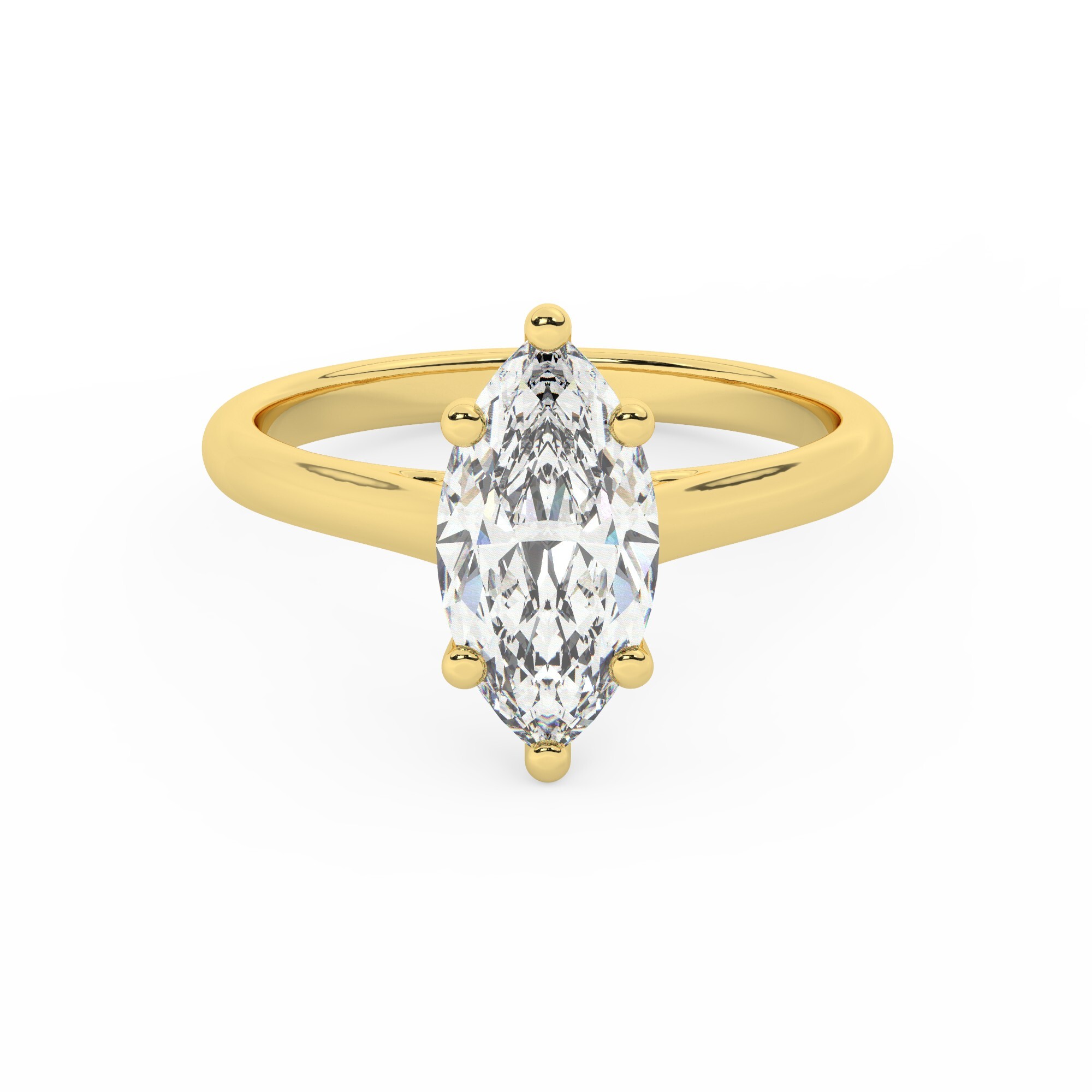 טבעת אירוסין סוליטר דגם 50029 זהב צהוב 14 קראט במרכז זירקוניה במשקל כולל של 1 קראט בחיתוך מרקיזה עם תעודה גמולוגית – תמונה 2