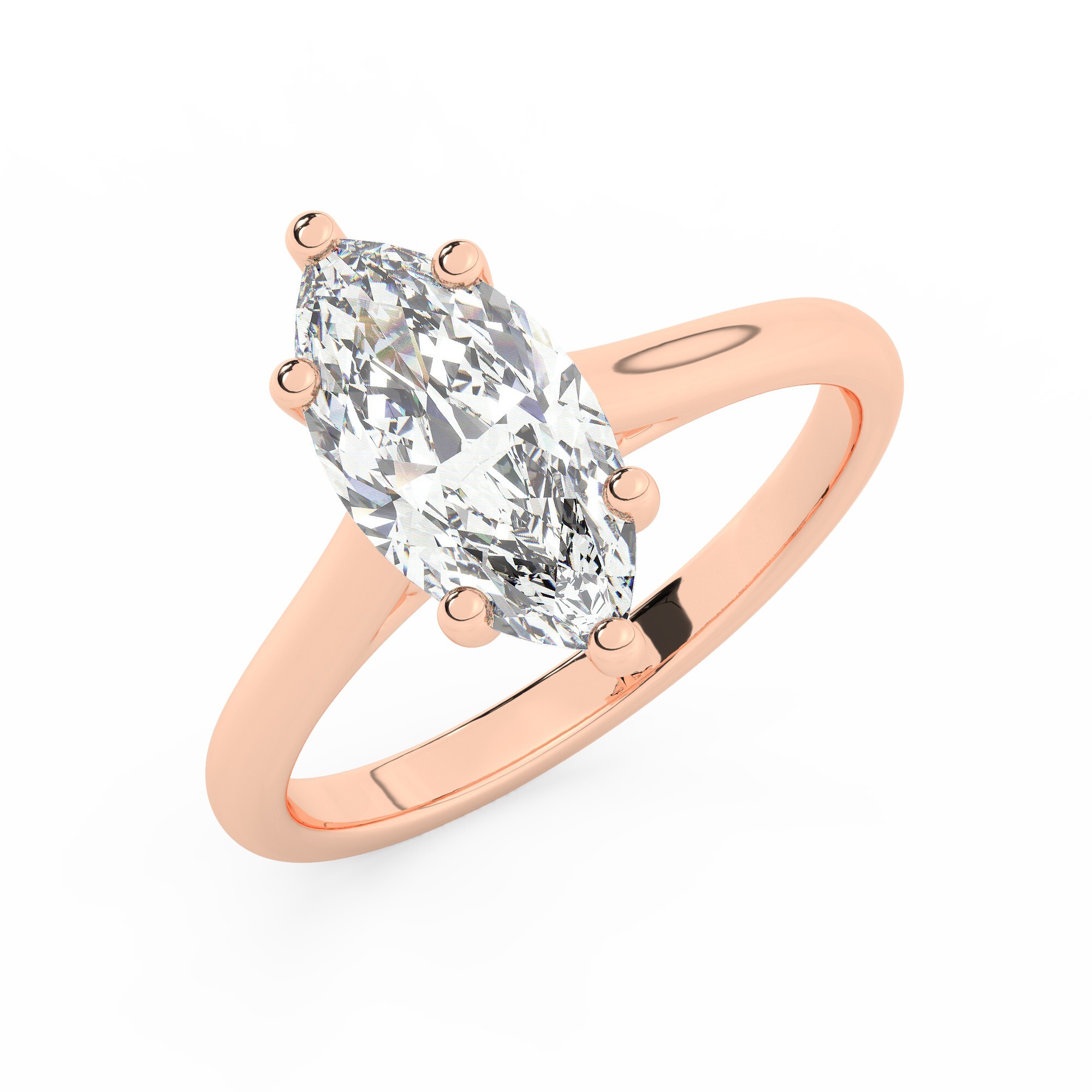 טבעת אירוסין סוליטר דגם 50029 כסף מצופה זהב אדום רוזגולד במרכז זירקוניה במשקל כולל של 5 קראט בחיתוך מרקיזה עם תעודה גמולוגית