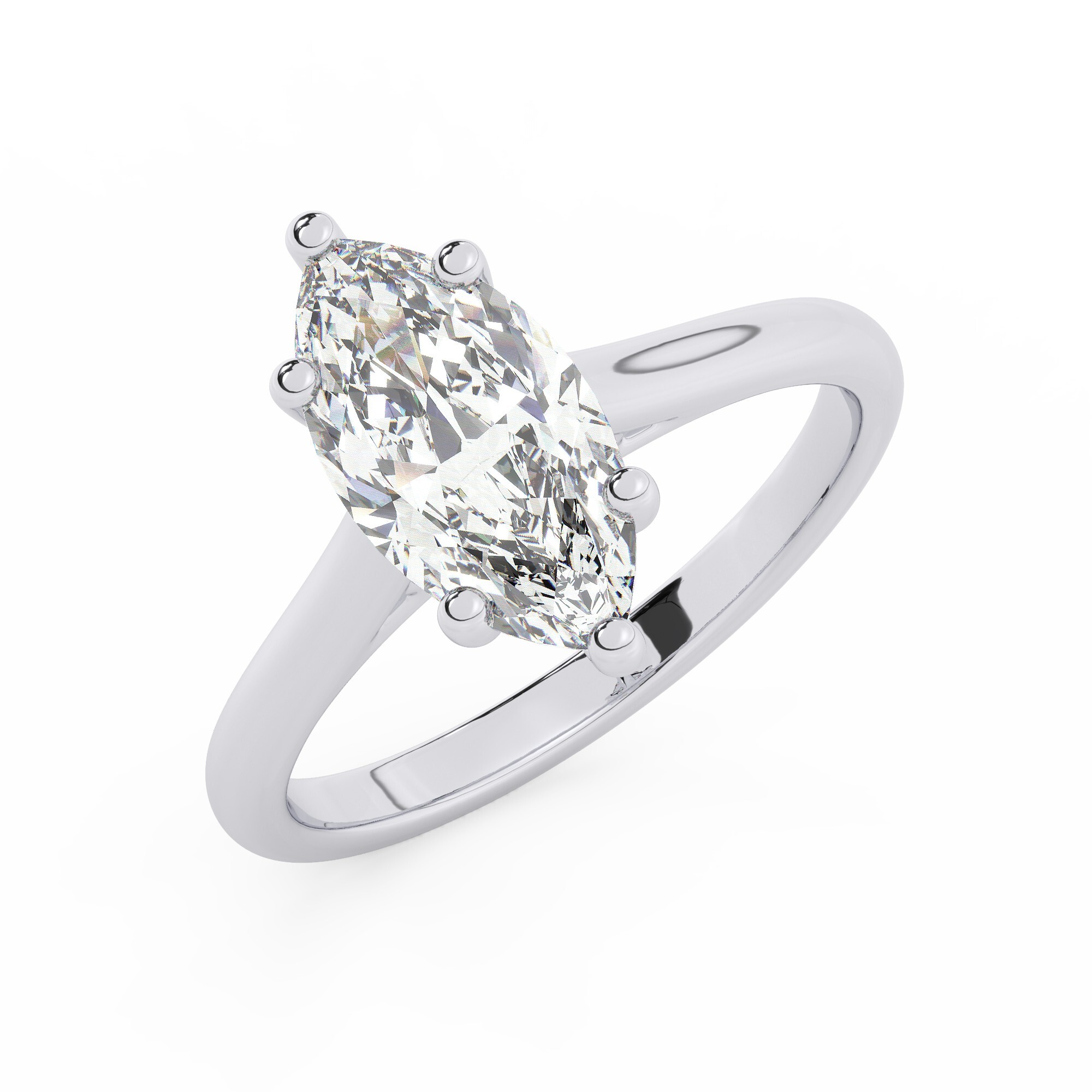 טבעת אירוסין סוליטר דגם 50029 זהב לבן 14 קראט במרכז זירקוניה במשקל כולל של 0.50 קראט בחיתוך מרקיזה עם תעודה גמולוגית