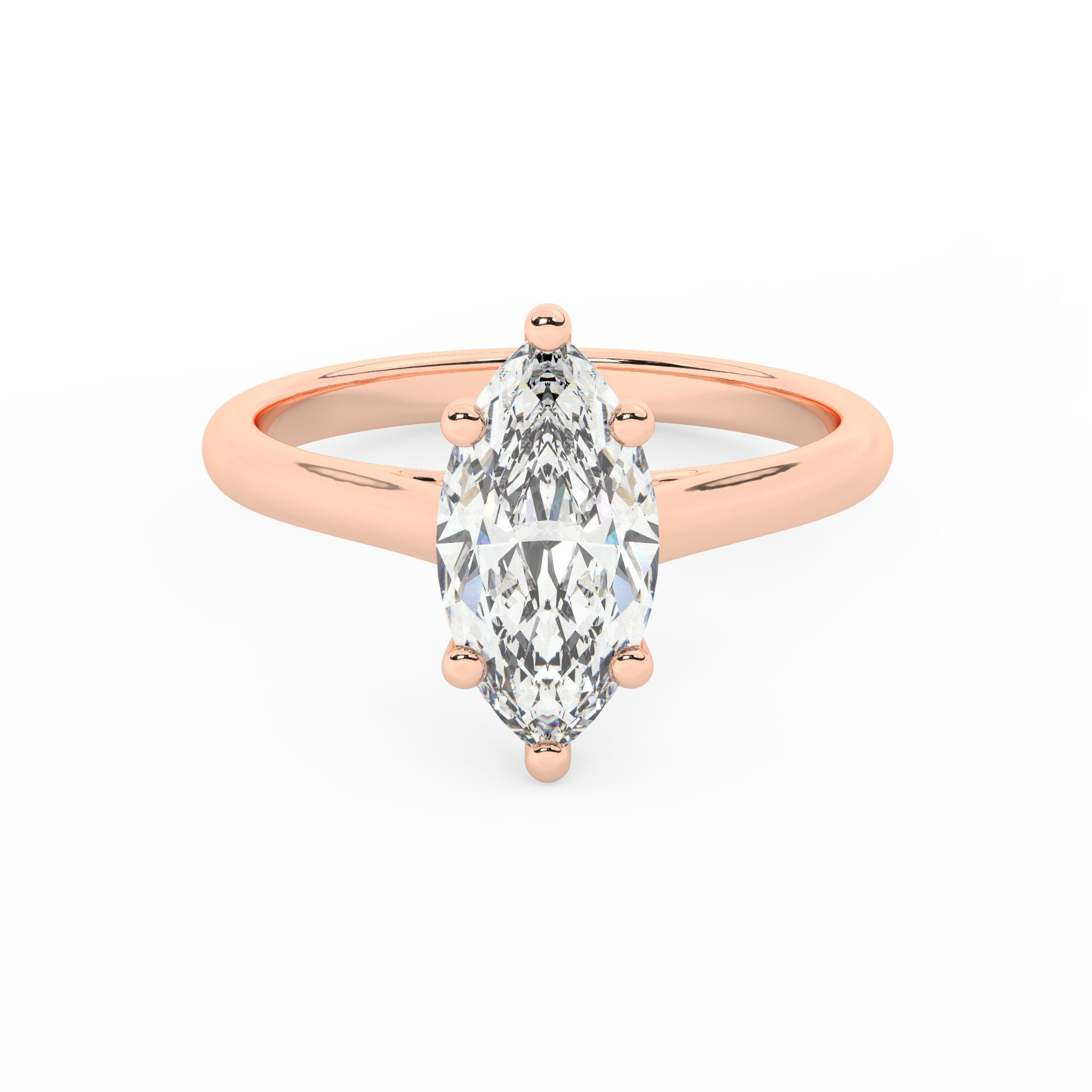 טבעת אירוסין סוליטר דגם 50029 כסף מצופה זהב אדום רוזגולד במרכז זירקוניה במשקל כולל של 0.75 קראט בחיתוך מרקיזה עם תעודה גמולוגית – תמונה 2