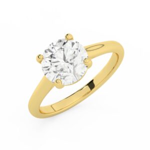 טבעת אירוסין סוליטר דגם 50029 כסף מצופה זהב צהוב במרכז יהלום מעבדה במשקל כולל של 2 קראט בחיתוך עגול עם תעודה גמולוגית אירופאית IGI