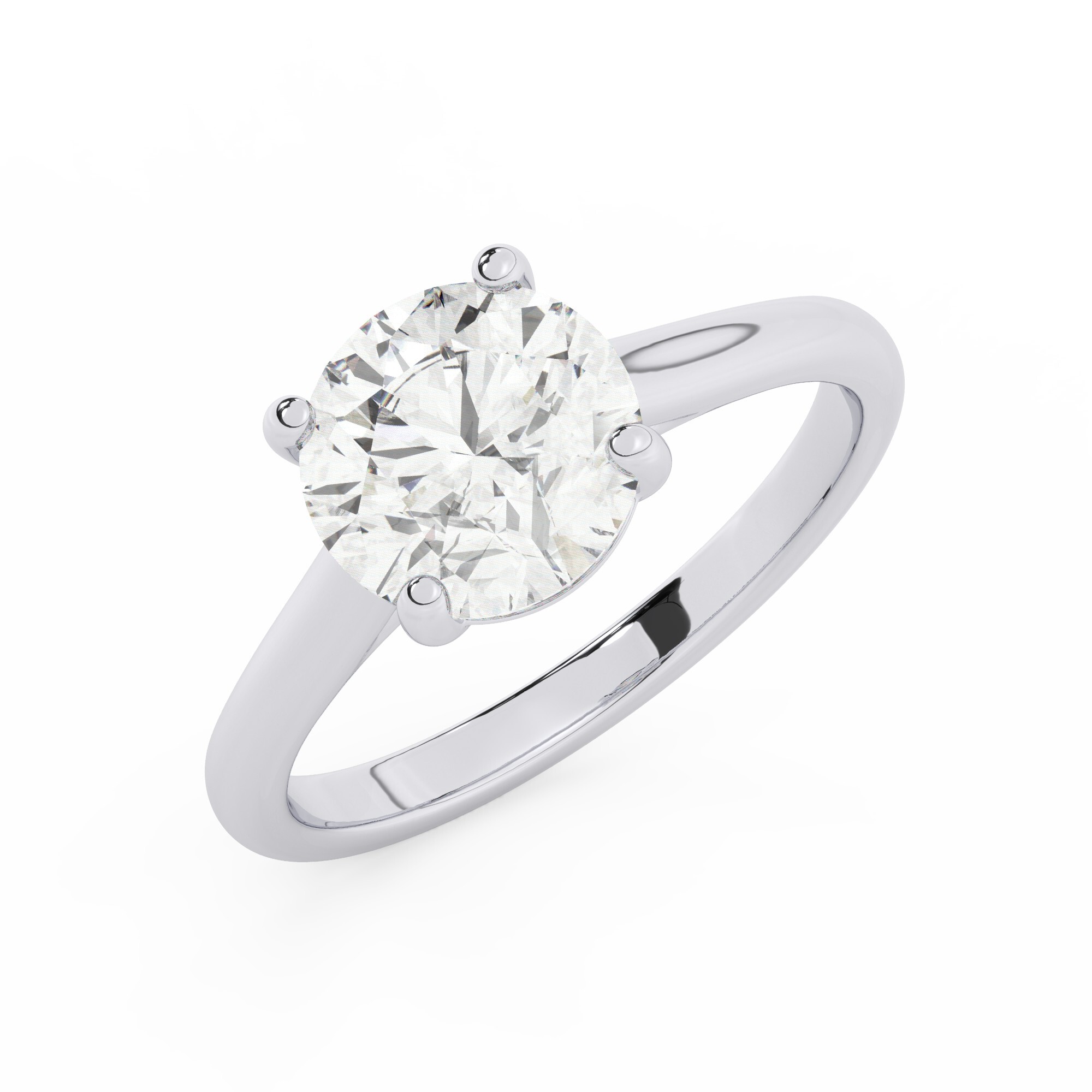 טבעת אירוסין סוליטר דגם 50029 כסף מצופה זהב לבן במרכז יהלום מעבדה במשקל כולל של 2.50 קראט בחיתוך עגול עם תעודה גמולוגית אירופאית IGI