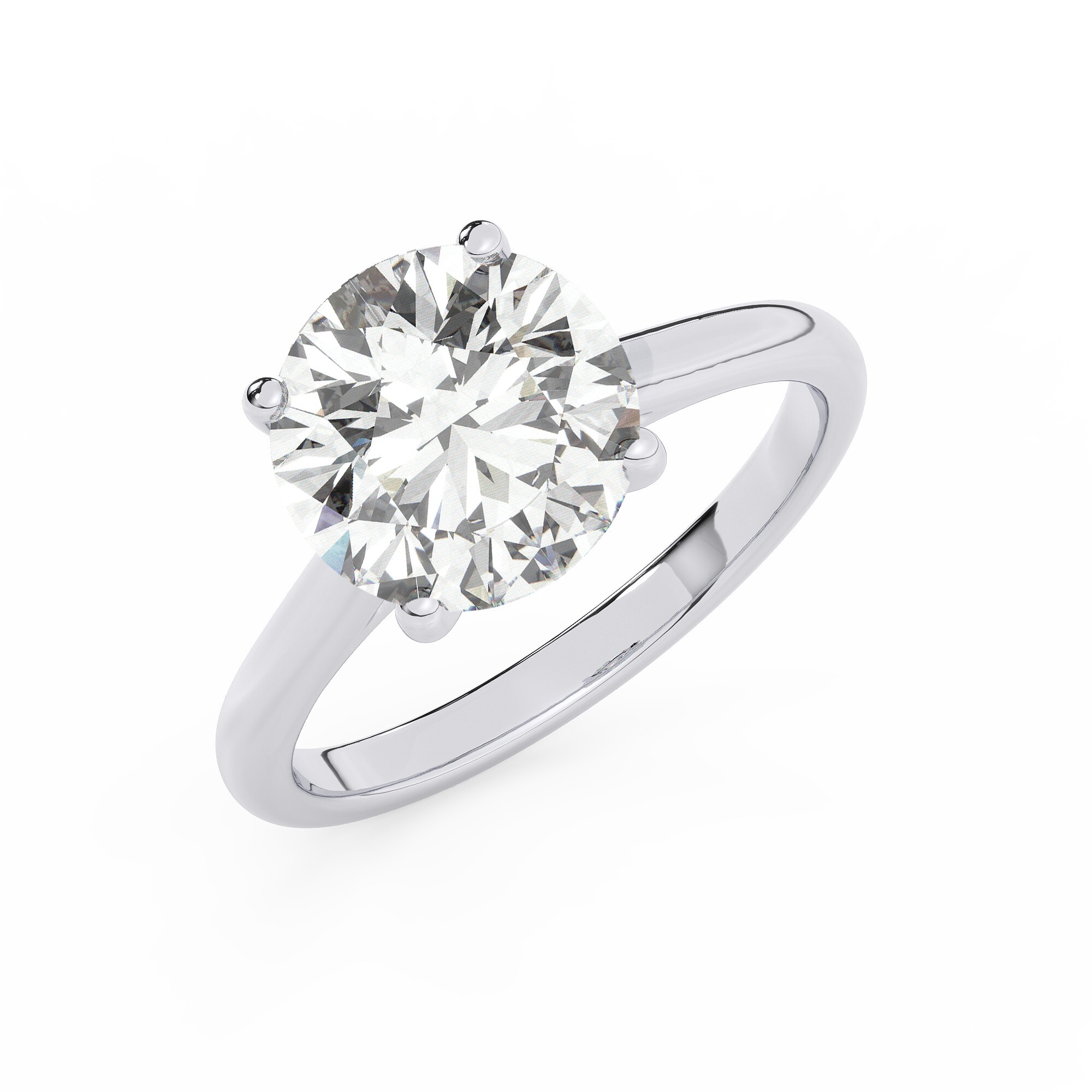 טבעת אירוסין סוליטר דגם 50029 כסף מצופה זהב לבן במרכז אבן מעבדה מוסונייט במשקל כולל של 4 קראט בחיתוך עגול עם תעודה גמולוגית בינלאומית GRA