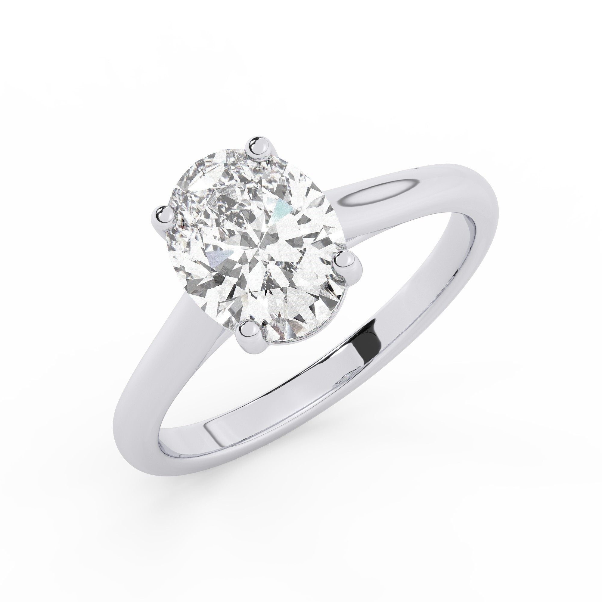 טבעת אירוסין סוליטר דגם 50029 כסף מצופה זהב לבן במרכז יהלום מעבדה במשקל כולל של 2 קראט בחיתוך אובל עם תעודה גמולוגית אירופאית IGI