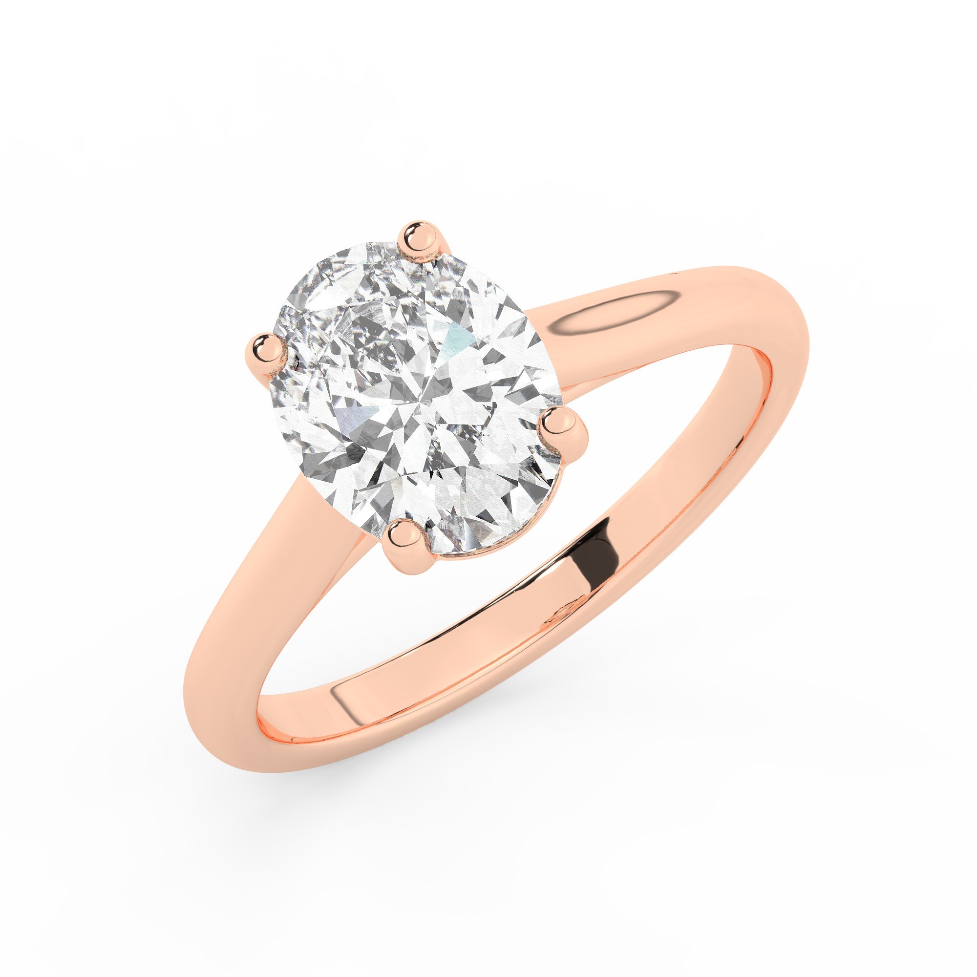 טבעת אירוסין סוליטר דגם 50029 כסף מצופה זהב אדום רוזגולד במרכז יהלום מעבדה במשקל כולל של 2 קראט בחיתוך אובל עם תעודה גמולוגית אירופאית IGI