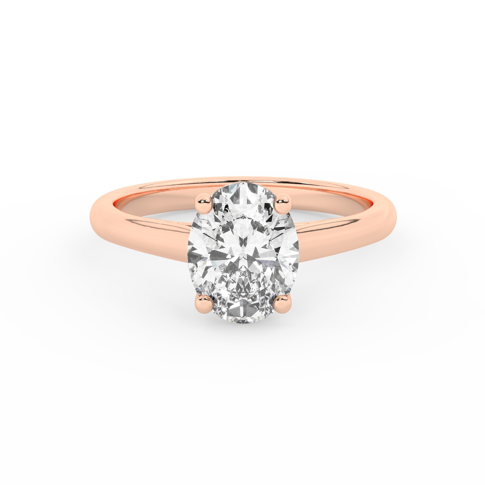 טבעת אירוסין סוליטר דגם 50029 כסף מצופה זהב אדום רוזגולד במרכז יהלום מעבדה במשקל כולל של 2 קראט בחיתוך אובל עם תעודה גמולוגית אירופאית IGI – תמונה 2