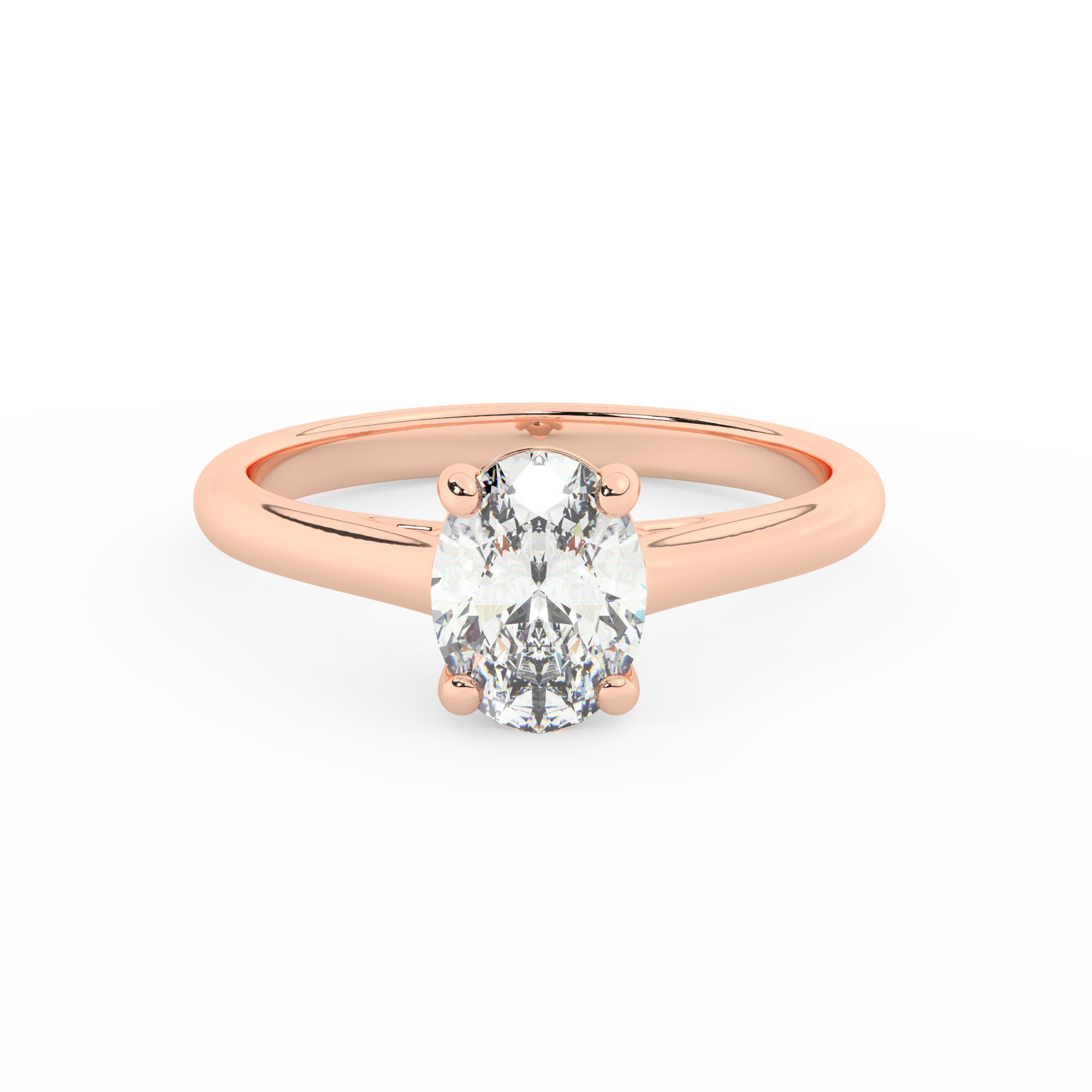 טבעת אירוסין סוליטר דגם 50029 כסף מצופה זהב אדום רוזגולד במרכז יהלום מעבדה במשקל כולל של 0.75 קראט בחיתוך אובל עם תעודה גמולוגית – תמונה 2