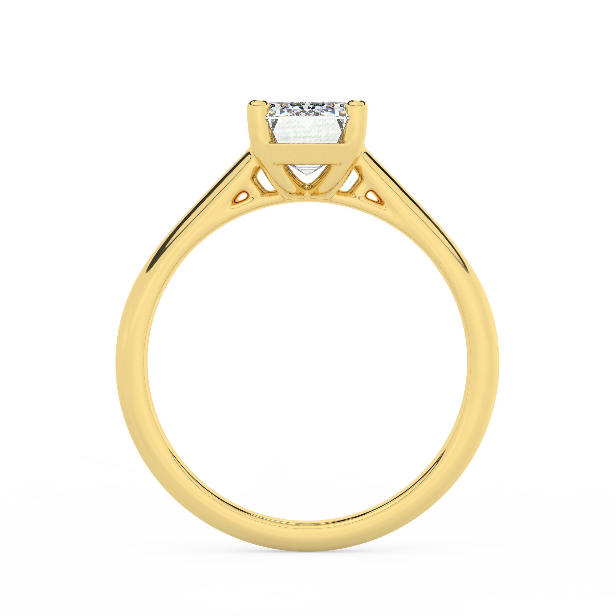 טבעת אירוסין סוליטר דגם 50029 כסף מצופה זהב צהוב במרכז אבן מעבדה מוסונייט במשקל כולל של 4 קראט בחיתוך אמרלד עם תעודה גמולוגית בינלאומית GRA – תמונה 3