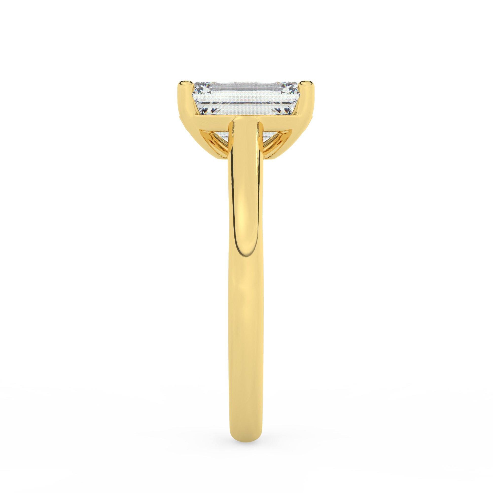 טבעת אירוסין סוליטר דגם 50029 כסף מצופה זהב צהוב במרכז אבן מעבדה מוסונייט במשקל כולל של 4 קראט בחיתוך אמרלד עם תעודה גמולוגית בינלאומית GRA – תמונה 4