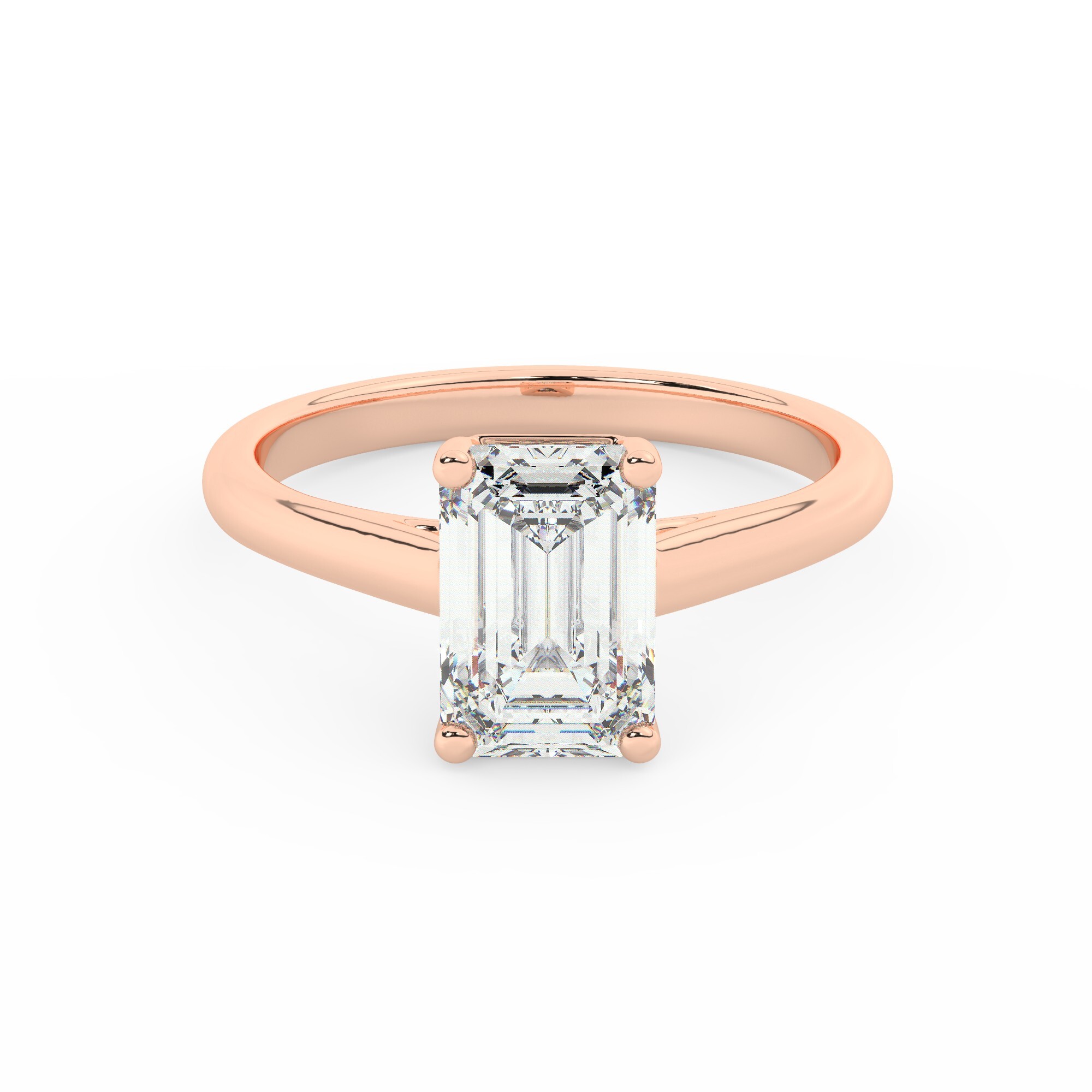 טבעת אירוסין סוליטר דגם 50029 כסף מצופה זהב אדום רוזגולד במרכז יהלום מעבדה במשקל כולל של 0.75 קראט בחיתוך אמרלד עם תעודה גמולוגית – תמונה 2