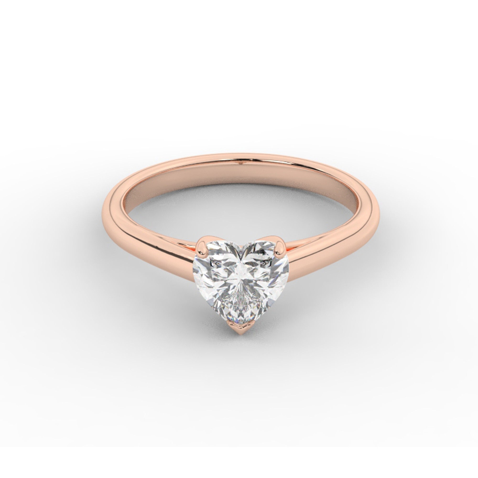 טבעת אירוסין סוליטר דגם 50029 כסף מצופה זהב אדום רוזגולד במרכז יהלום מעבדה במשקל כולל של 2 קראט בחיתוך לב עם תעודה גמולוגית אירופאית IGI – תמונה 2