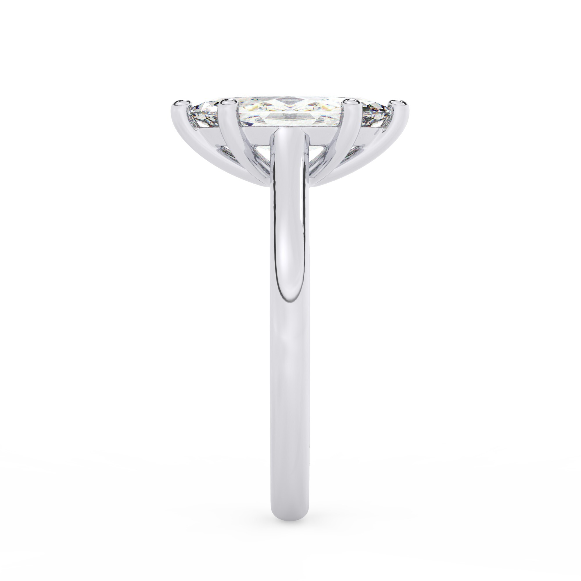 טבעת אירוסין סוליטר דגם 50029 כסף מצופה זהב לבן במרכז אבן מעבדה מוסונייט במשקל כולל של 4 קראט בחיתוך מרקיזה עם תעודה גמולוגית בינלאומית GRA – תמונה 4