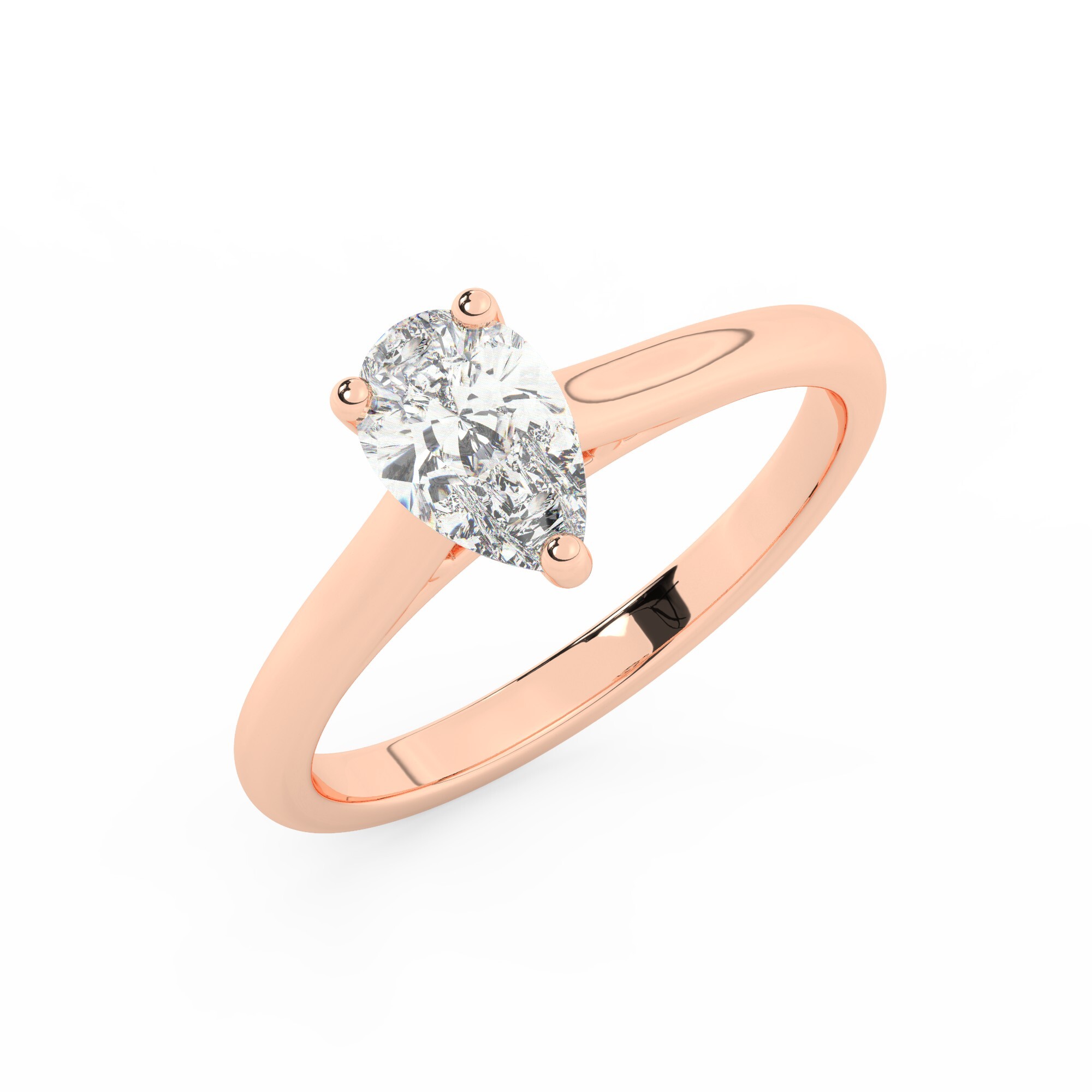 טבעת אירוסין סוליטר דגם 50029 כסף מצופה זהב אדום רוזגולד במרכז יהלום מעבדה במשקל כולל של 2.50 קראט בחיתוך טיפה עם תעודה גמולוגית אירופאית IGI