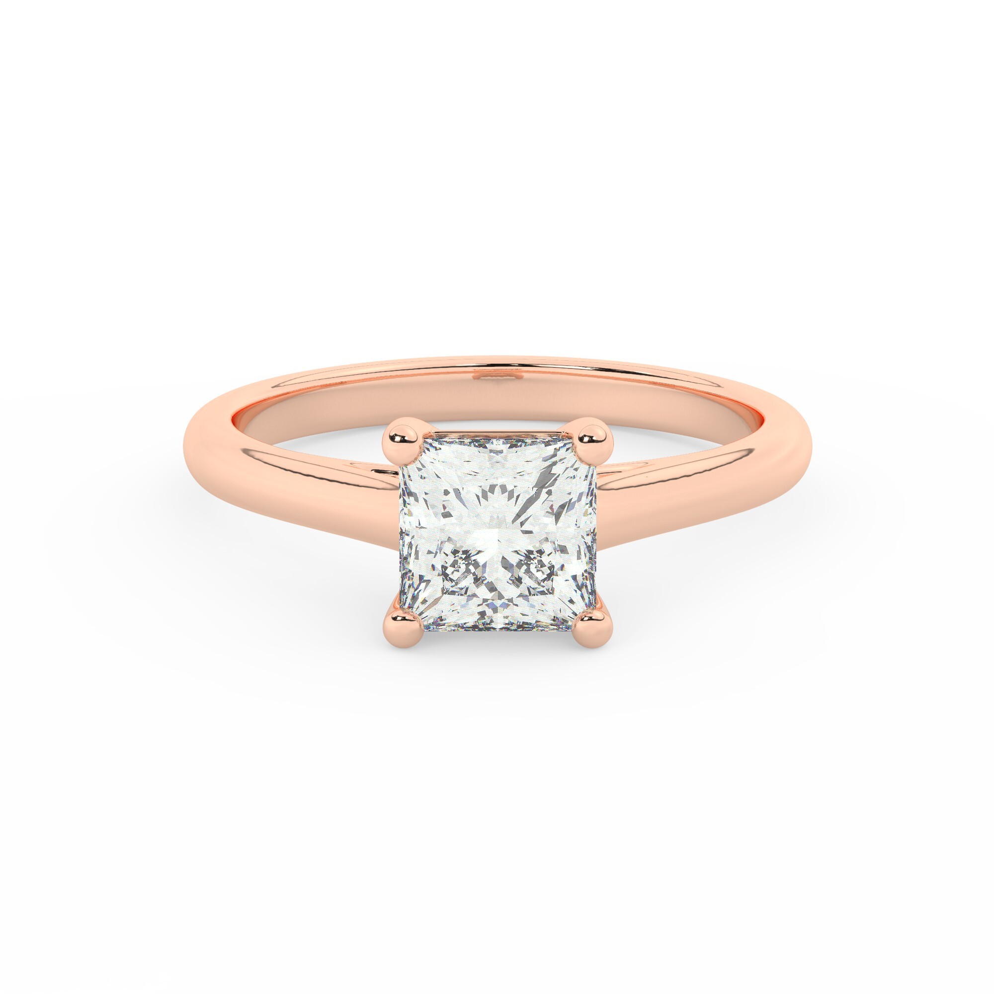 טבעת אירוסין סוליטר דגם 50029 כסף מצופה זהב אדום רוזגולד במרכז יהלום מעבדה במשקל כולל של 2.50 קראט בחיתוך פרינסס עם תעודה גמולוגית אירופאית IGI – תמונה 2