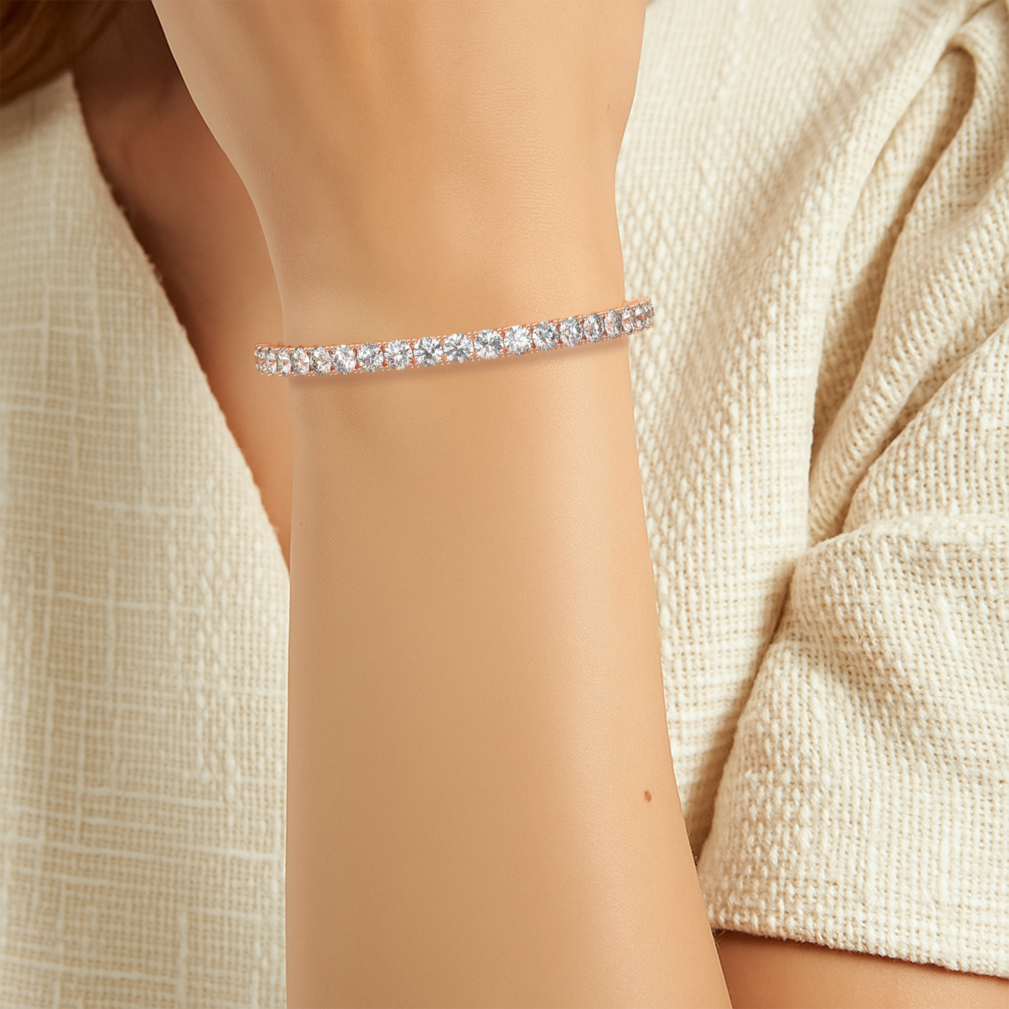 צמיד טניס ארבע שיניים קולקציה 6 זהב אדום רוזגולד 14 קראט משובץ יהלומי מעבדה במשקל כולל של 12.80 קראט עם תעודה גמולוגית – תמונה 6