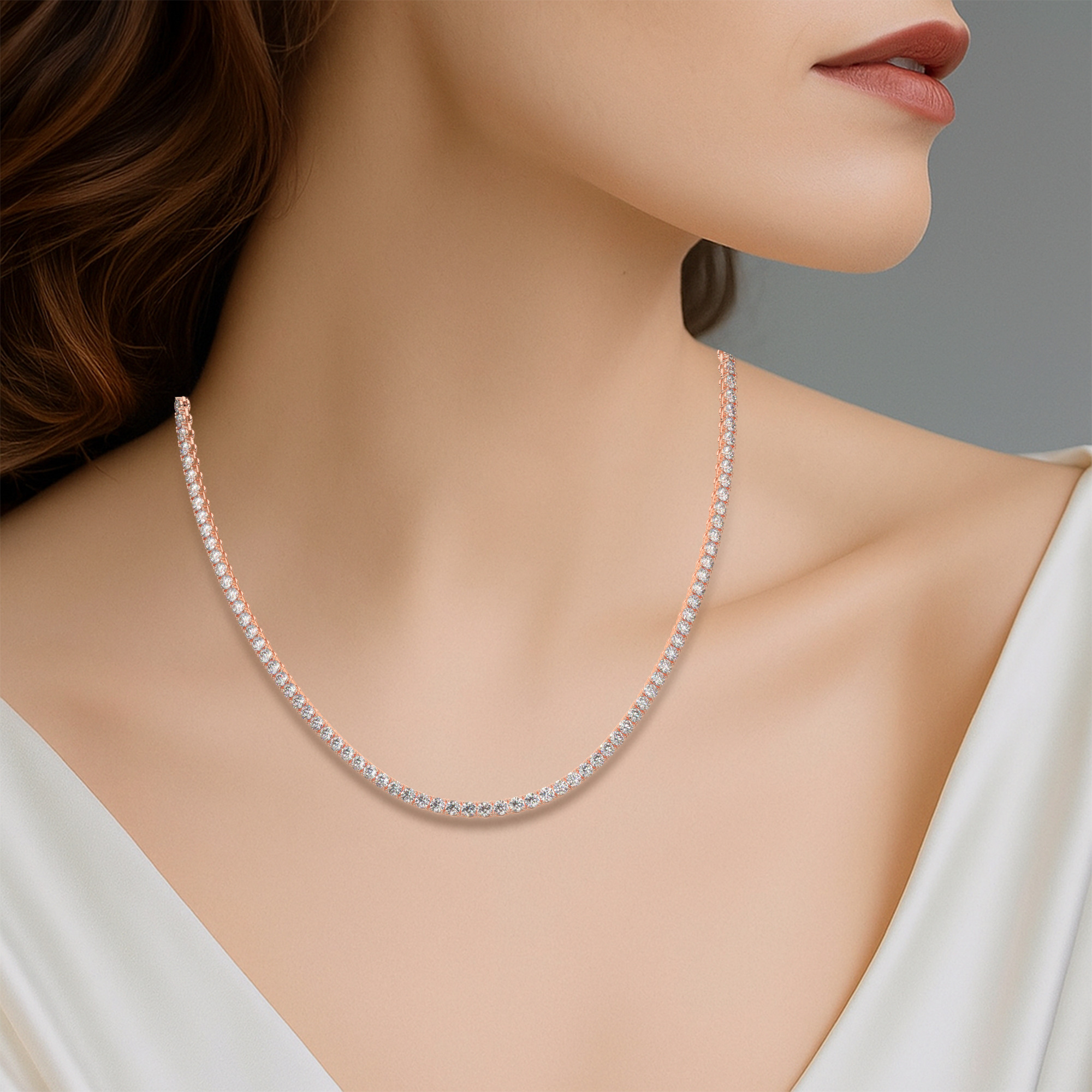 שרשרת טניס 4 שיניים דגם 50143 זהב אדום רוזגולד 14 קראט משובצת יהלומי מעבדה במשקל כולל של 13 קראט עם תעודה גמולוגית – תמונה 5