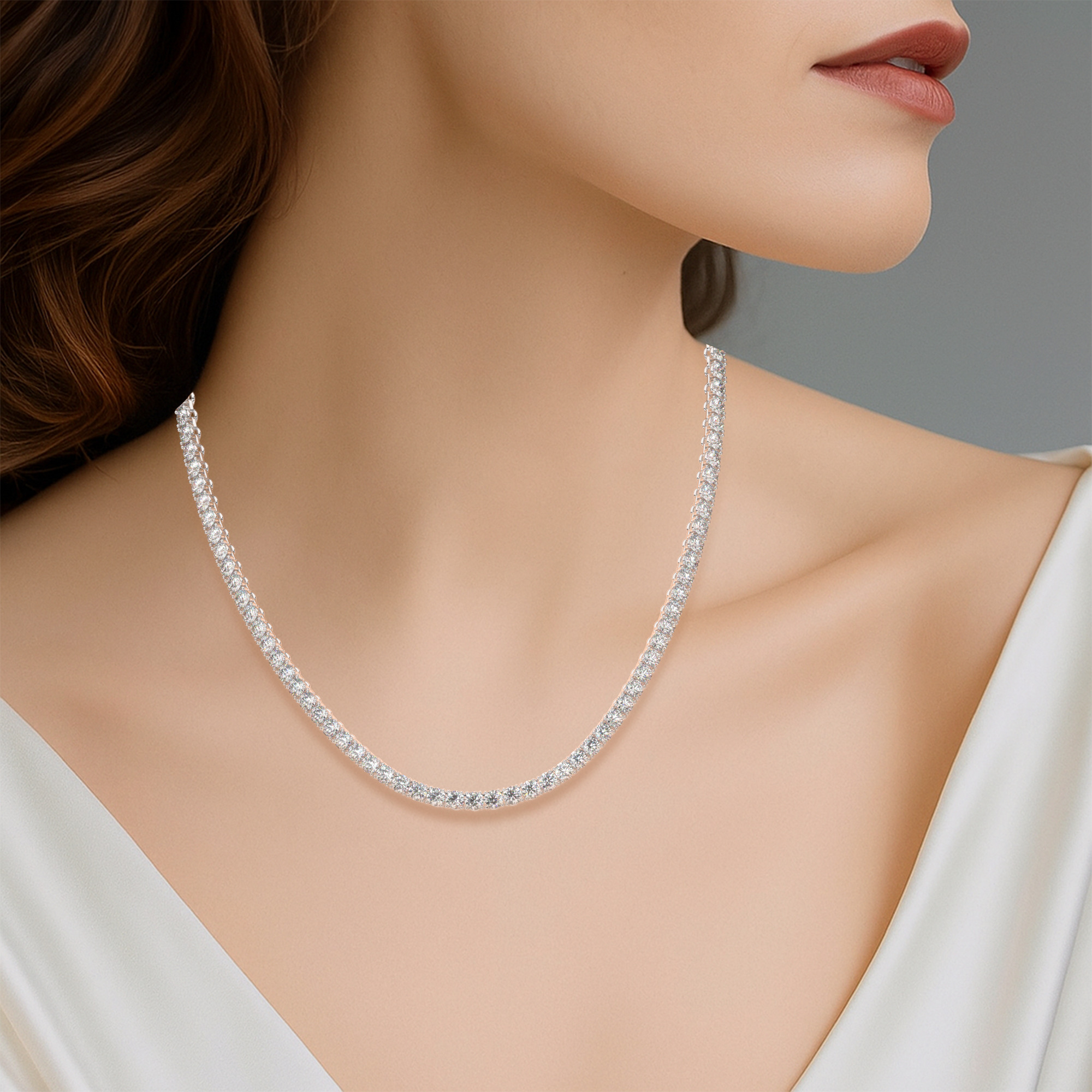 שרשרת טניס 4 שיניים דגם 50145 זהב לבן 14 קראט משובצת יהלומי מעבדה במשקל כולל של 21.80 קראט עם תעודה גמולוגית – תמונה 5