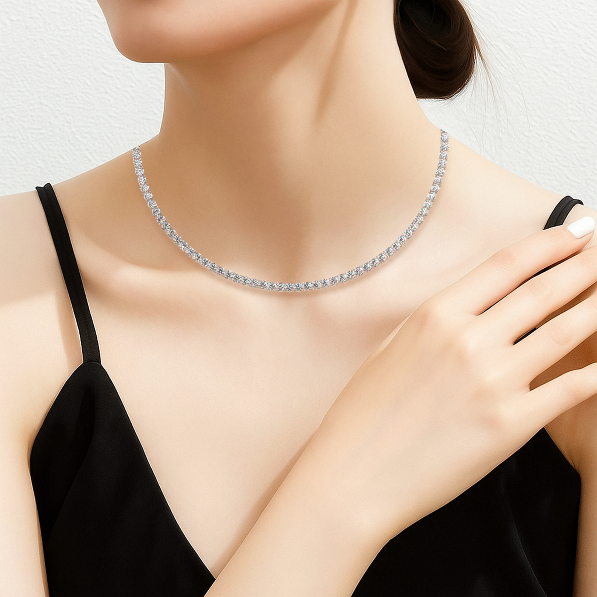 שרשרת טניס 4 שיניים דגם 50145 זהב לבן 14 קראט משובצת יהלומי מעבדה במשקל כולל של 21.80 קראט עם תעודה גמולוגית – תמונה 6