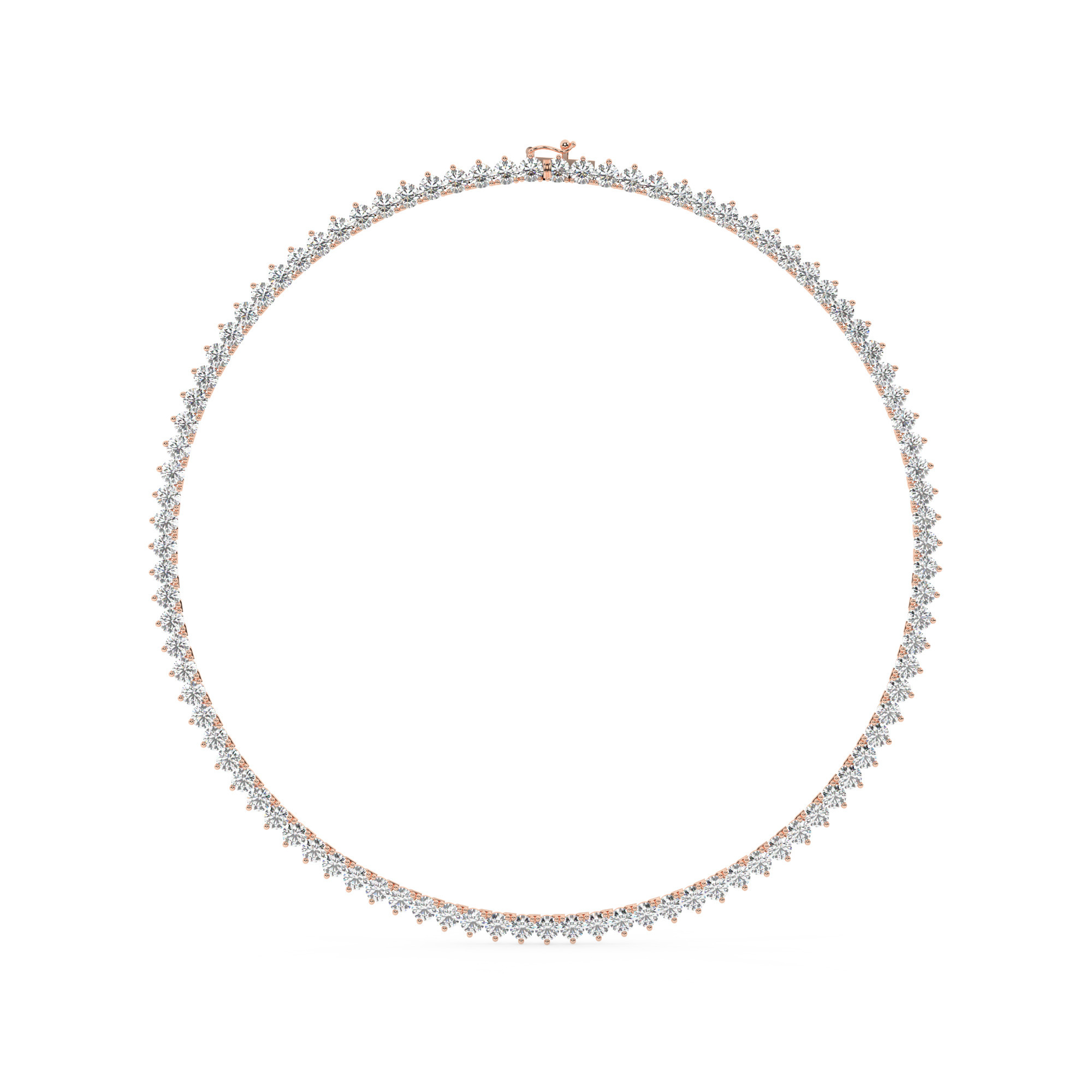 שרשרת טניס 3 שיניים דגם 50149 זהב אדום רוזגולד 14 קראט משובצת יהלומי מעבדה במשקל כולל של 31 קראט עם תעודה גמולוגית