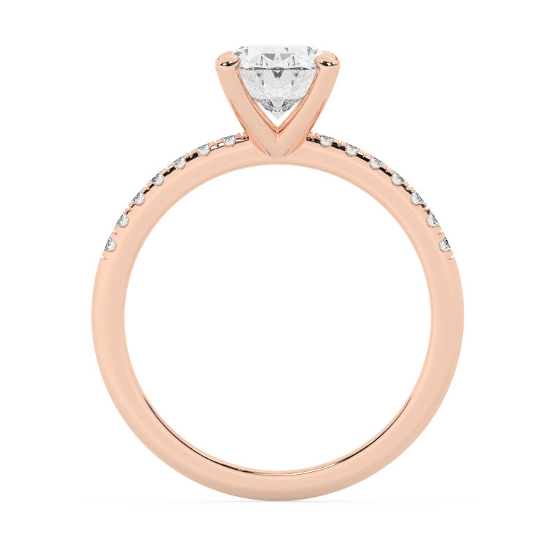 טבעת אירוסין סוליטר ויהלומים בצדדים דגם 50048 זהב אדום רוזגולד 14 קראט במרכז זירקוניה 2 קראט בחיתוך אובל מסביב ובצדדים זירקונים בחיתוך עגול – תמונה 3