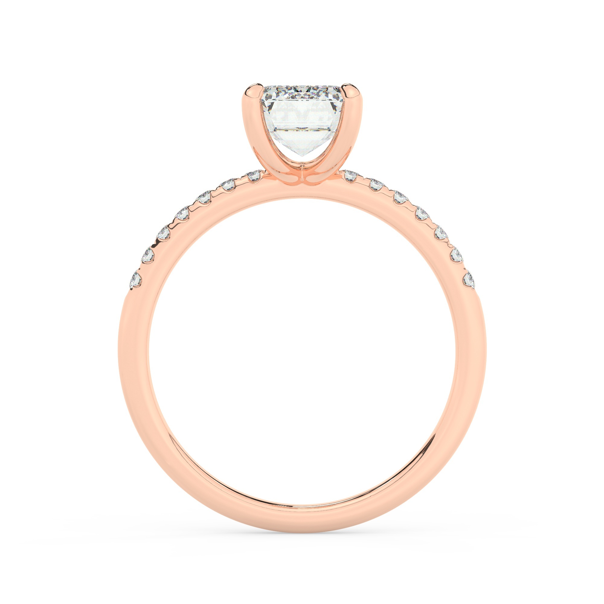 טבעת אירוסין סוליטר ויהלומים בצדדים דגם 50048 זהב אדום רוזגולד 14 קראט במרכז יהלום טבעי 0.50 קראט בחיתוך אמרלד עם תעודה גמולוגית מסביב ובצדדים יהלומים טבעים במשקל כולל של 0.14 קראט בחיתוך עגול – תמונה 3